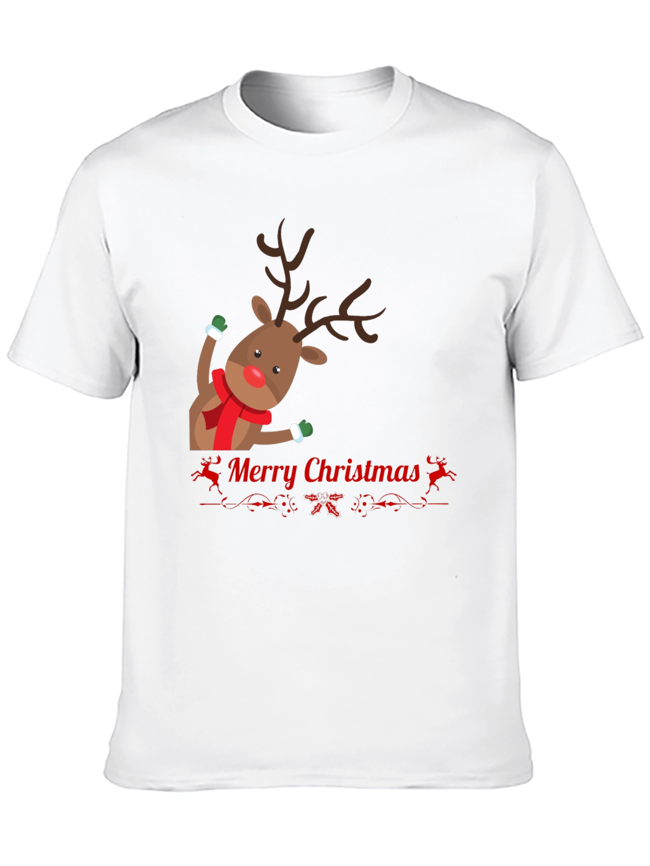 Festive Reindeer Merry Christmas Black T-shirt