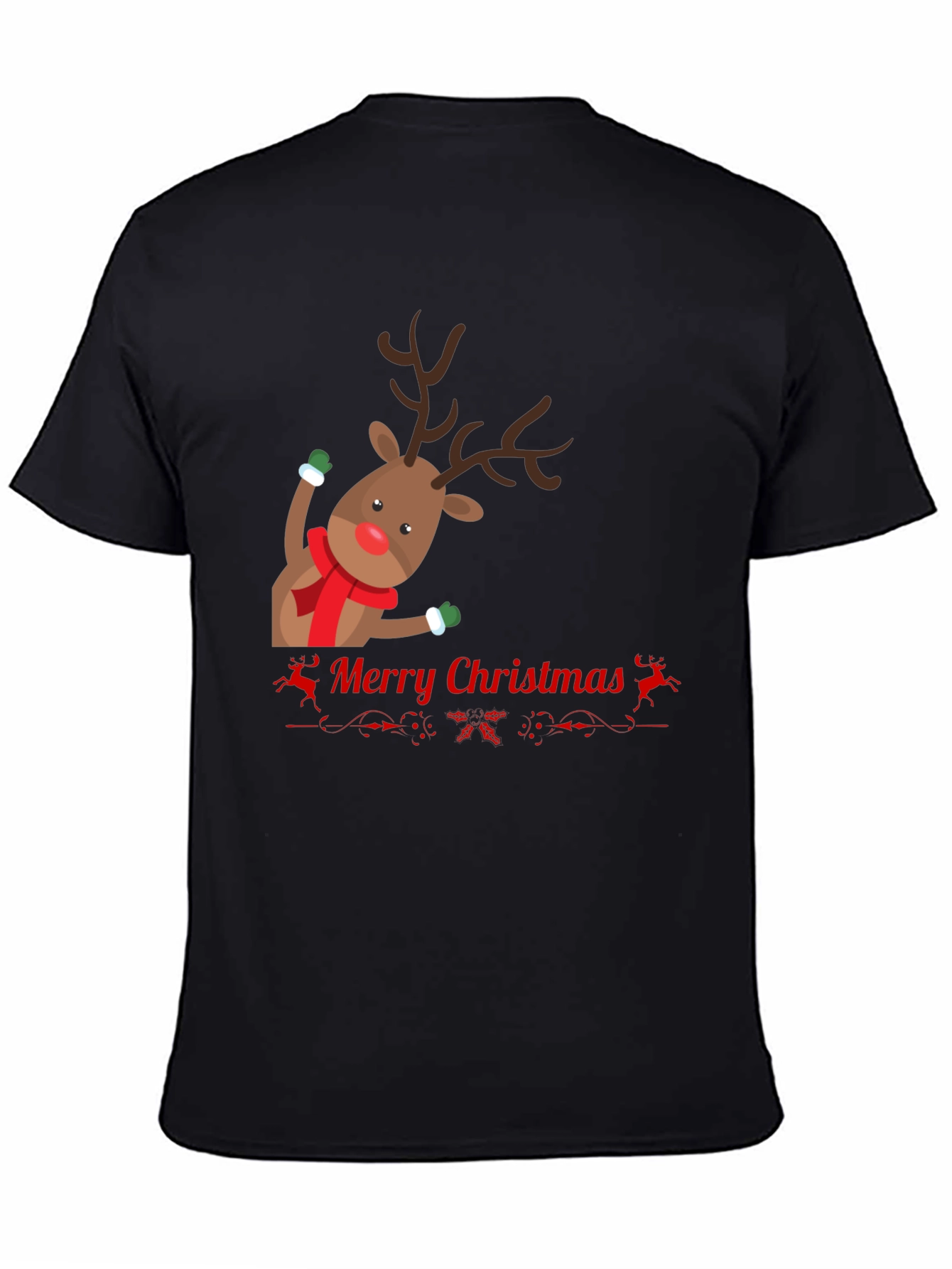 Festive Reindeer Merry Christmas Black T-shirt