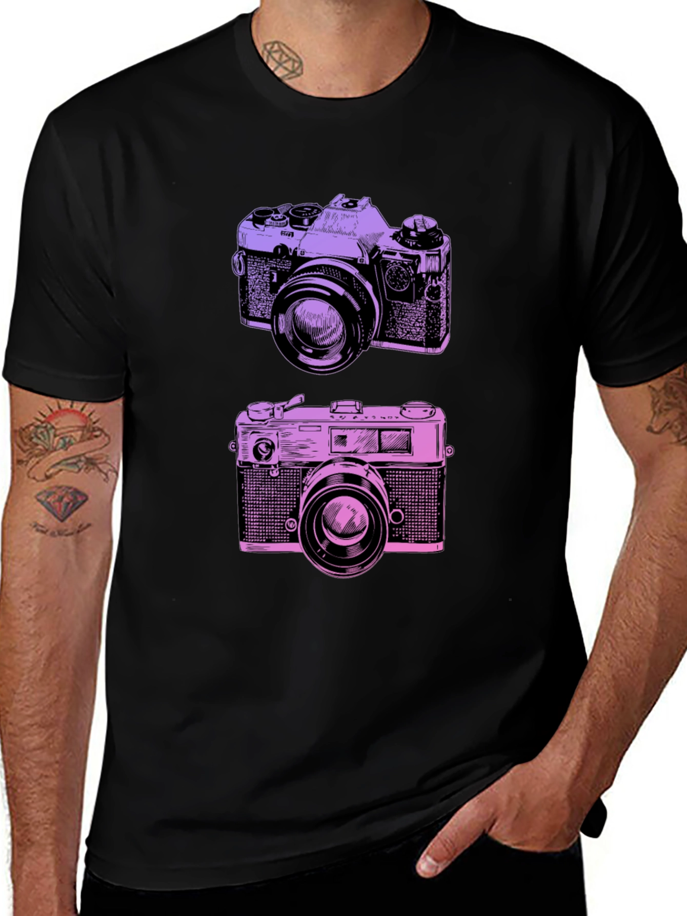 Retro Camera Print Black T-Shirt