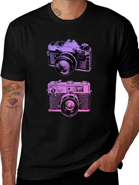 Retro Camera Print Black T-Shirt