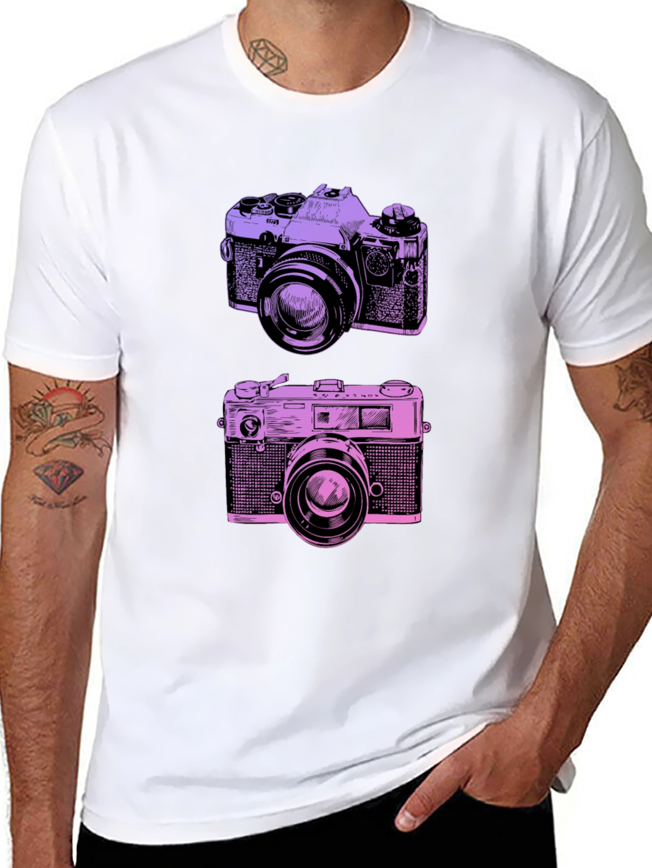 Retro Camera Print Black T-Shirt