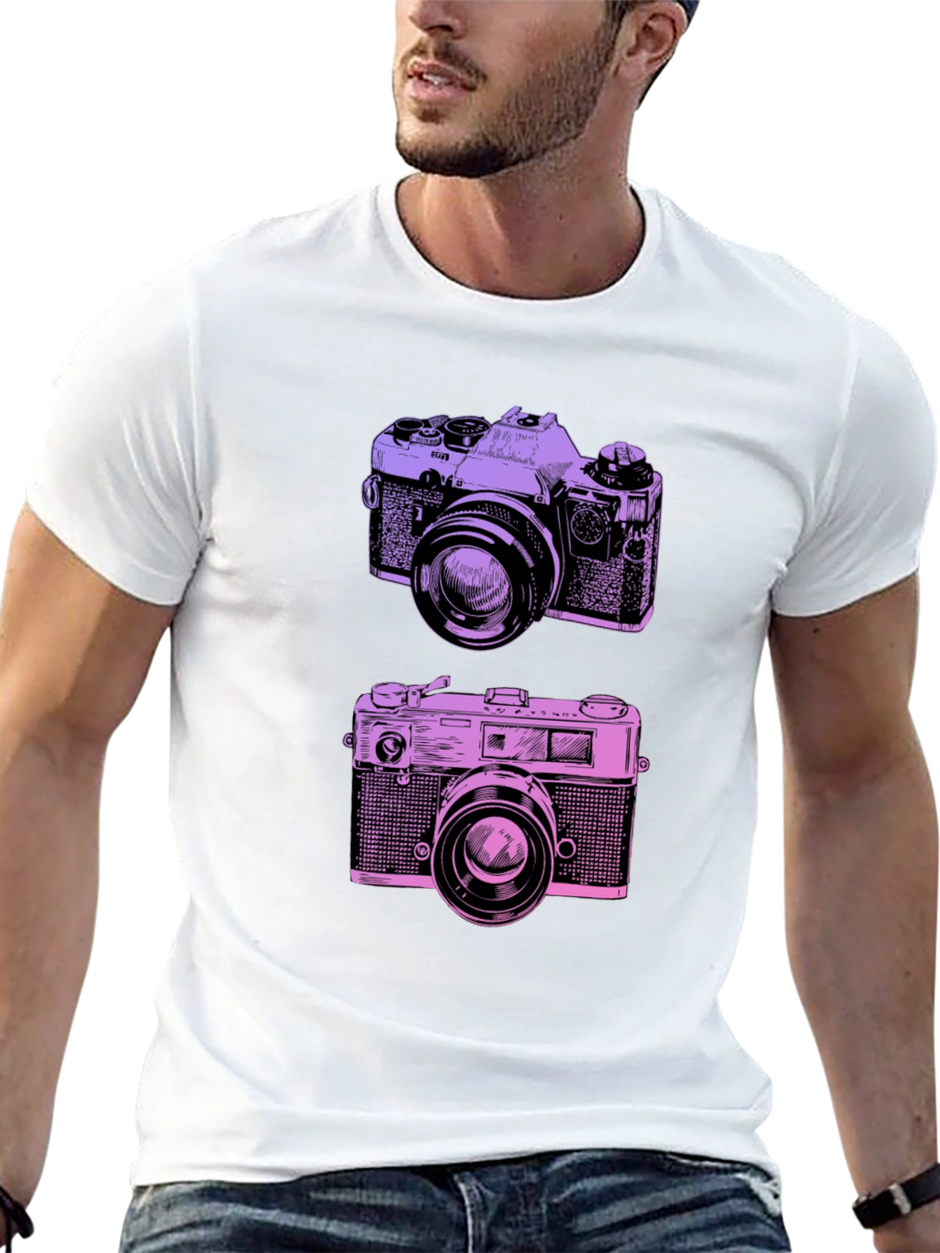 Retro Camera Print Black T-Shirt