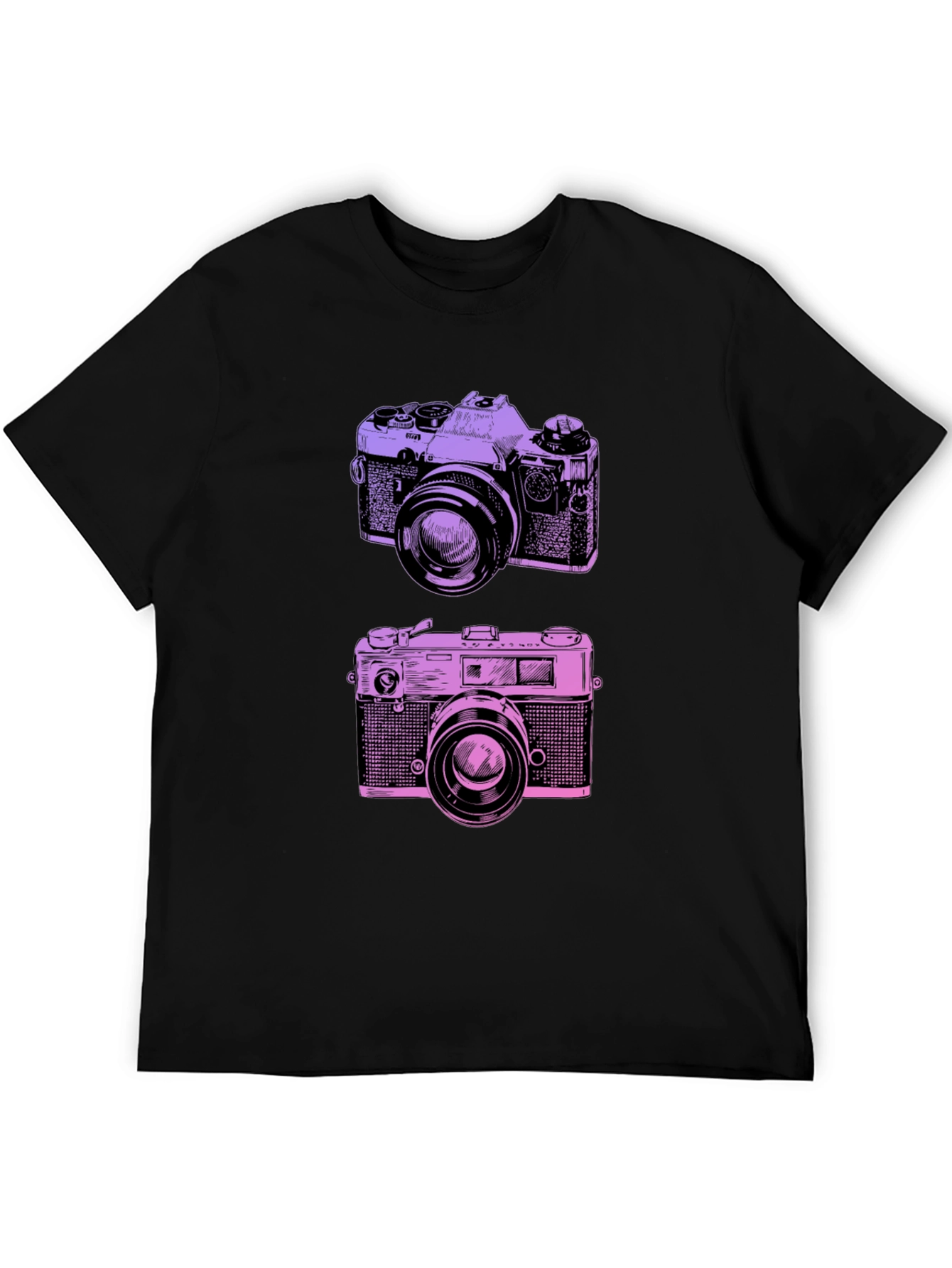 Retro Camera Print Black T-Shirt