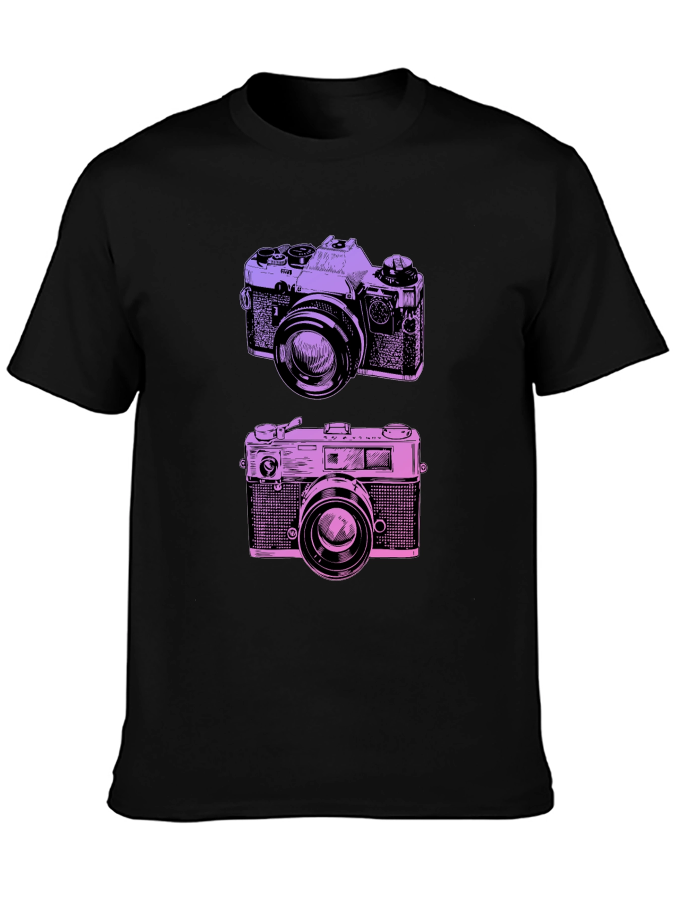 Retro Camera Print Black T-Shirt