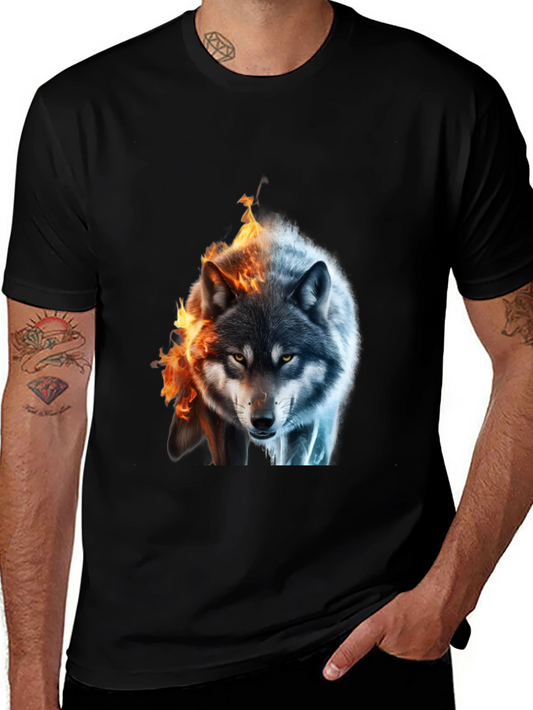 Fire and Ice Wolf Graphic T-Shirt