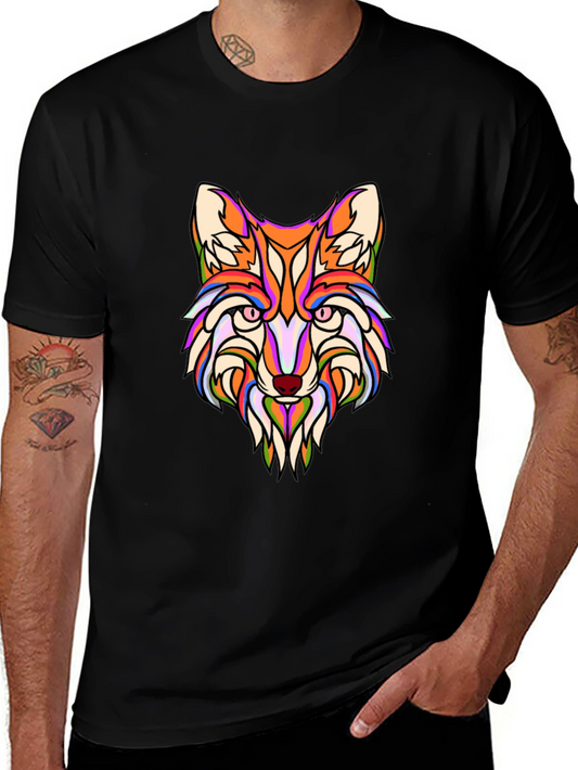 Vibrant Fox Head Graphic Print Black T-Shirt
