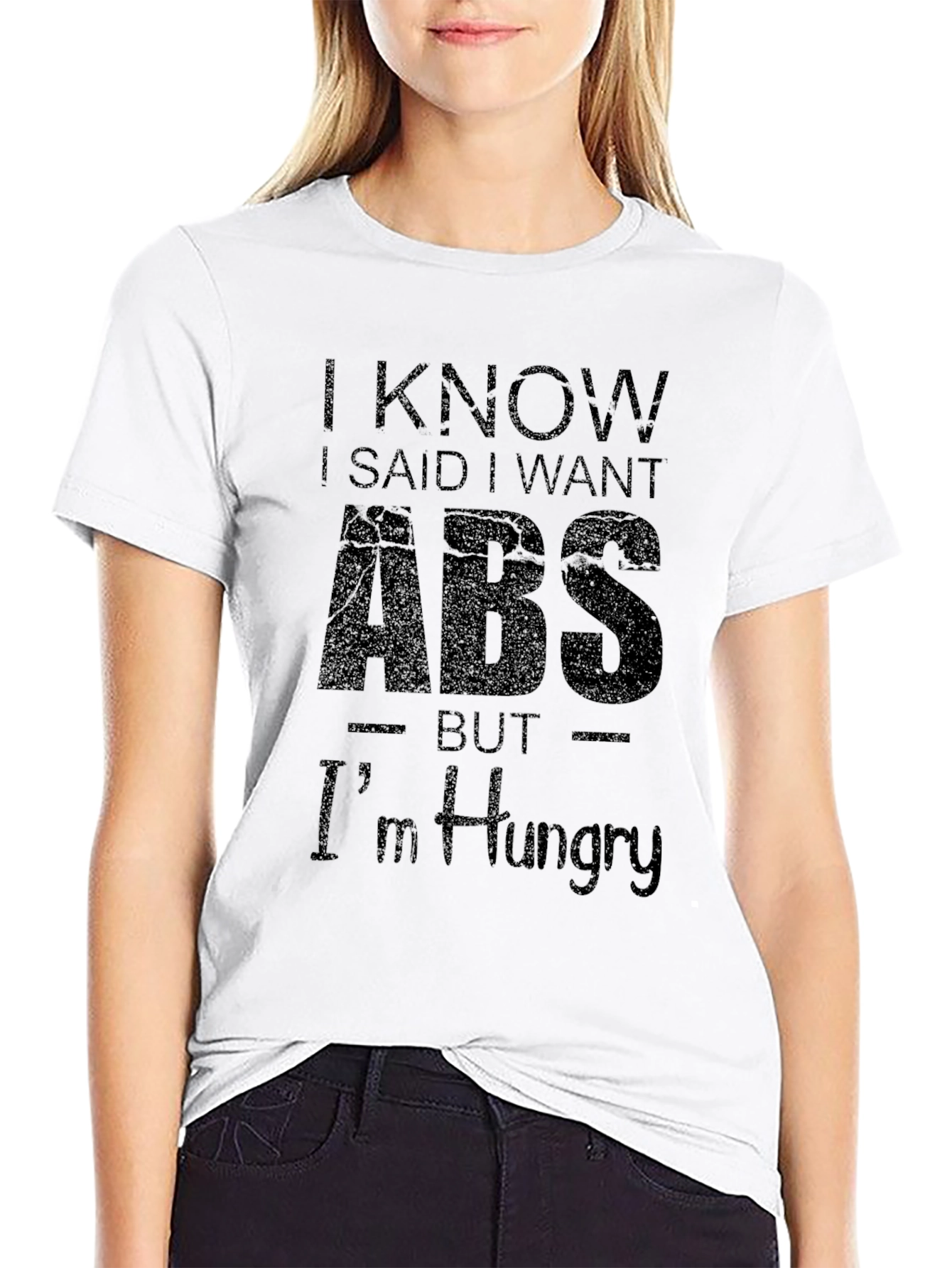 Funny I Want Abs But Im Hungry Black T-Shirt