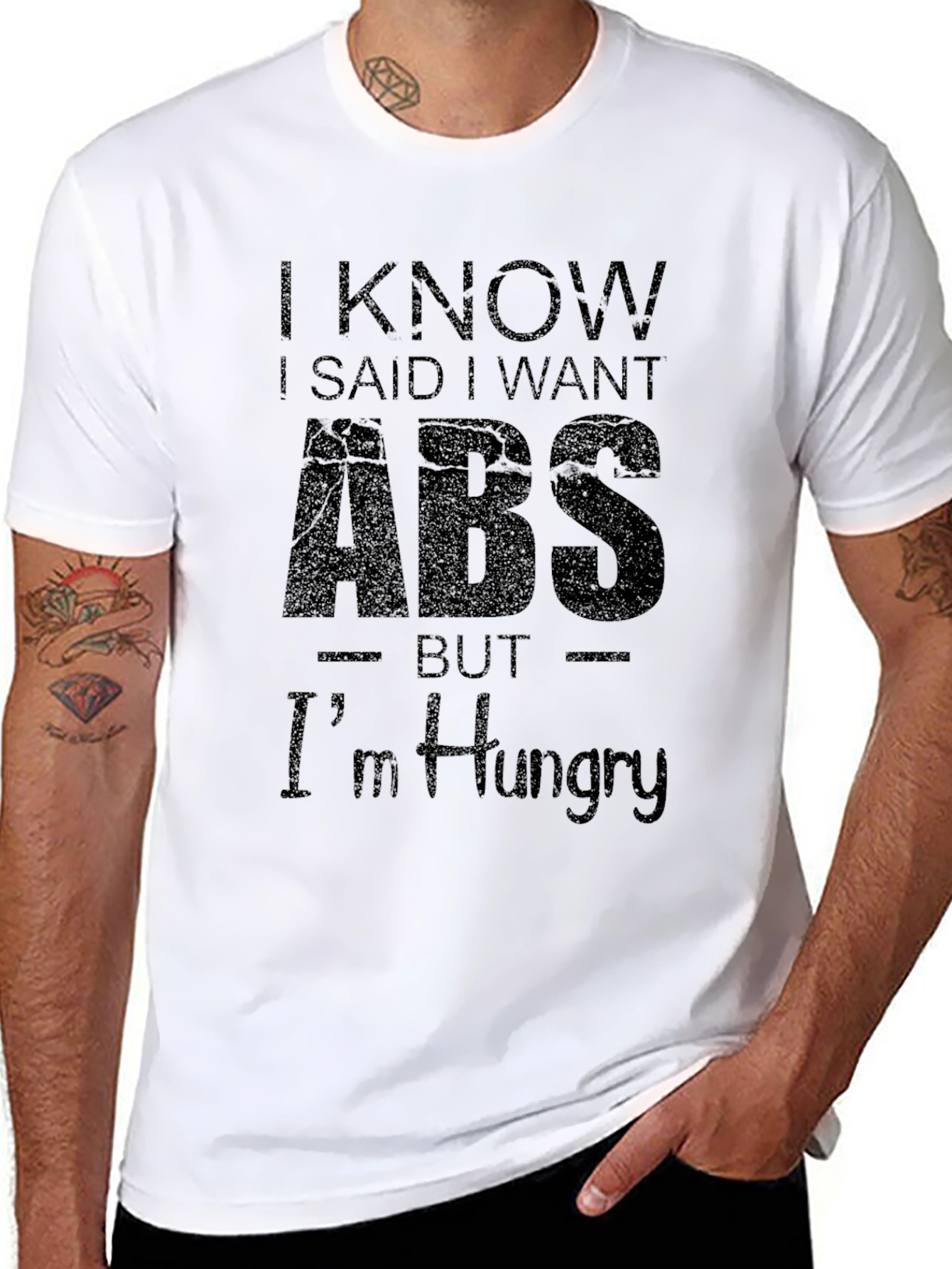 Funny I Want Abs But Im Hungry Black T-Shirt