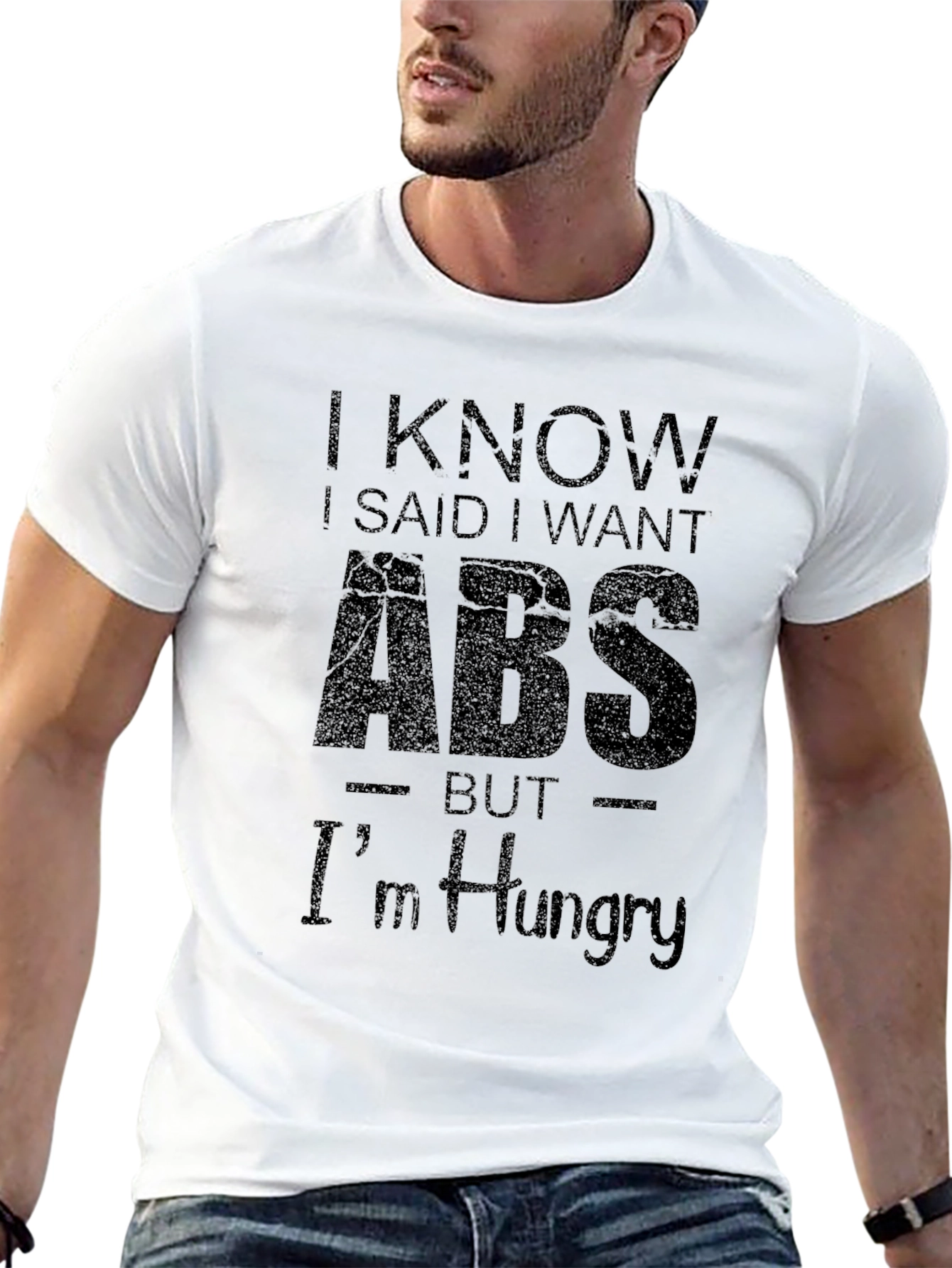 Funny I Want Abs But Im Hungry Black T-Shirt