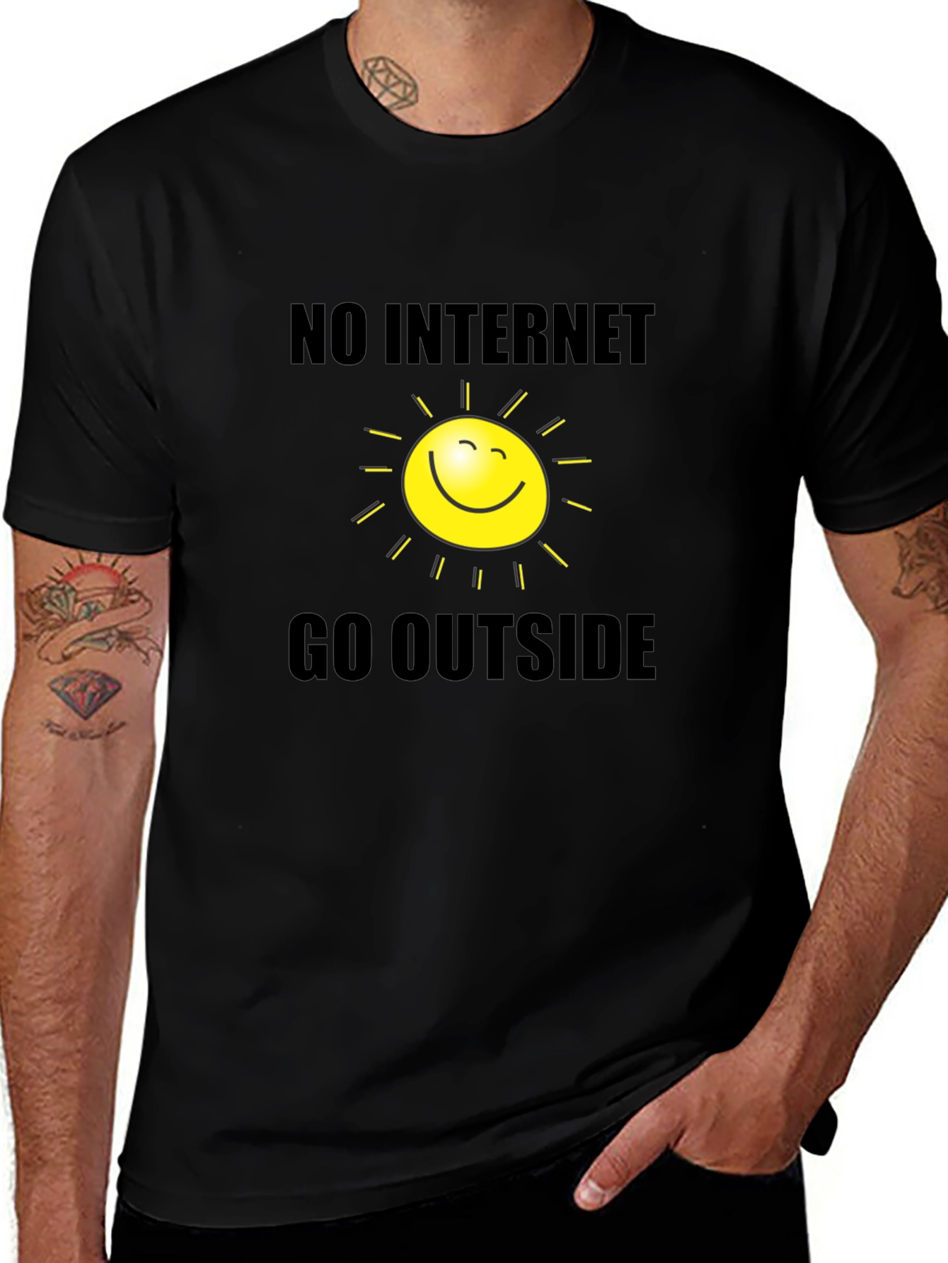 Humorous No Internet Go Outside Graphic T-Shirt