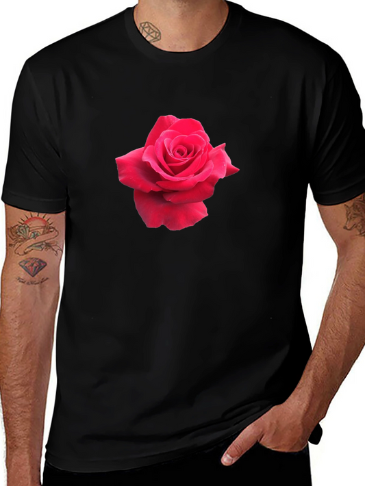 Rose Graphic Tee - Black Casual Cotton T-Shirt