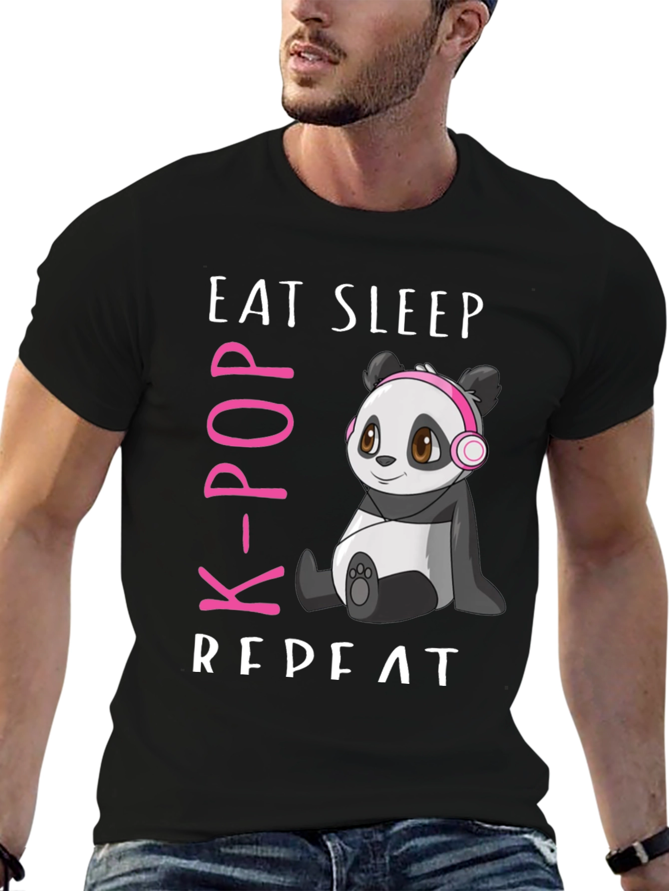 Eat Sleep K-Pop Repeat Panda Graphic Tee
