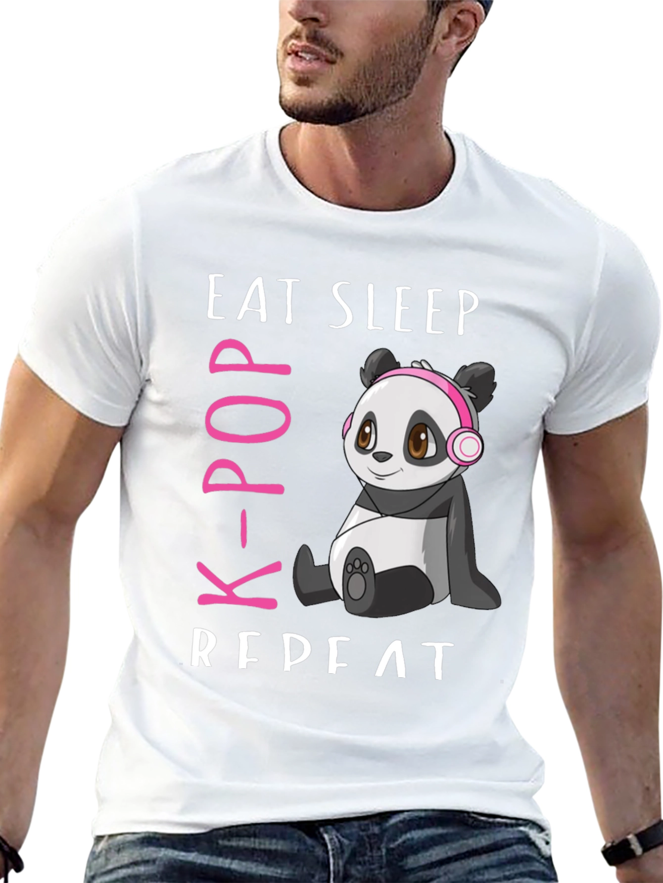Eat Sleep K-Pop Repeat Panda Graphic Tee
