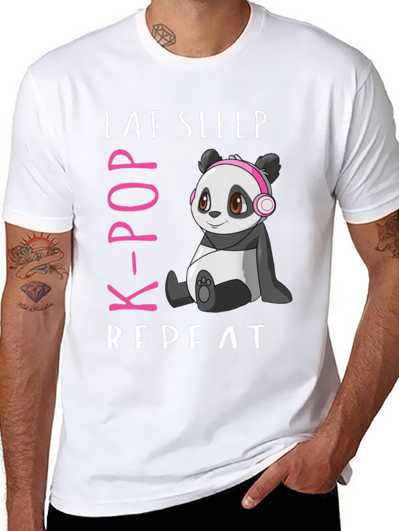 Eat Sleep K-Pop Repeat Panda Graphic Tee