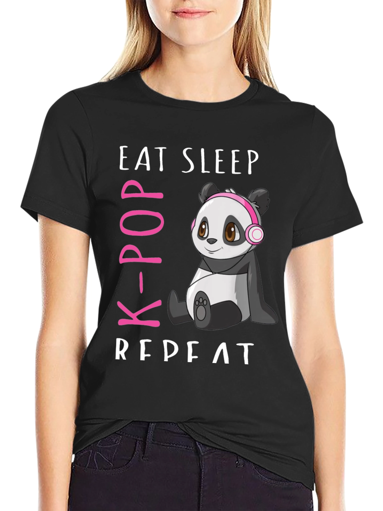 Eat Sleep K-Pop Repeat Panda Graphic Tee