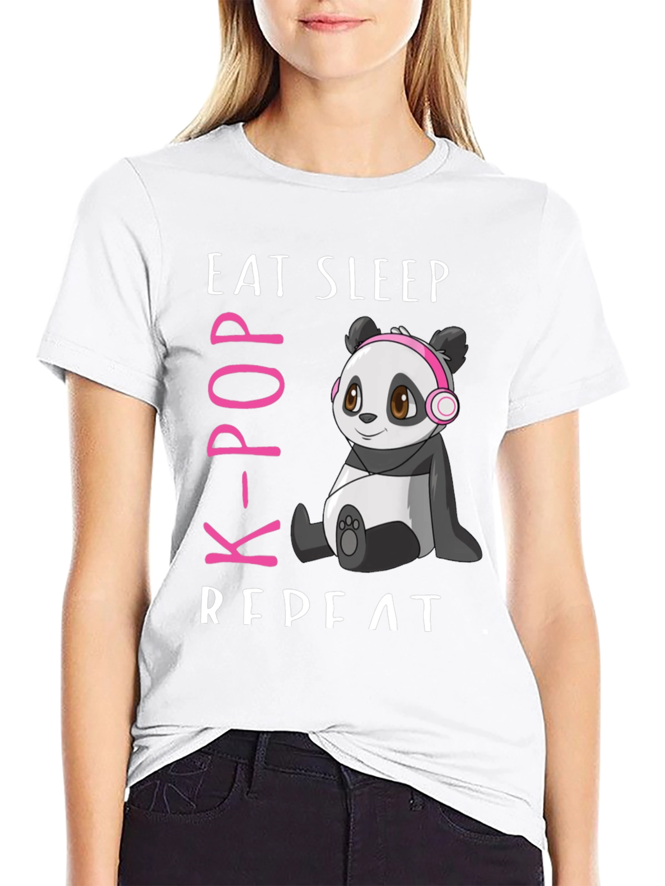 Eat Sleep K-Pop Repeat Panda Graphic Tee