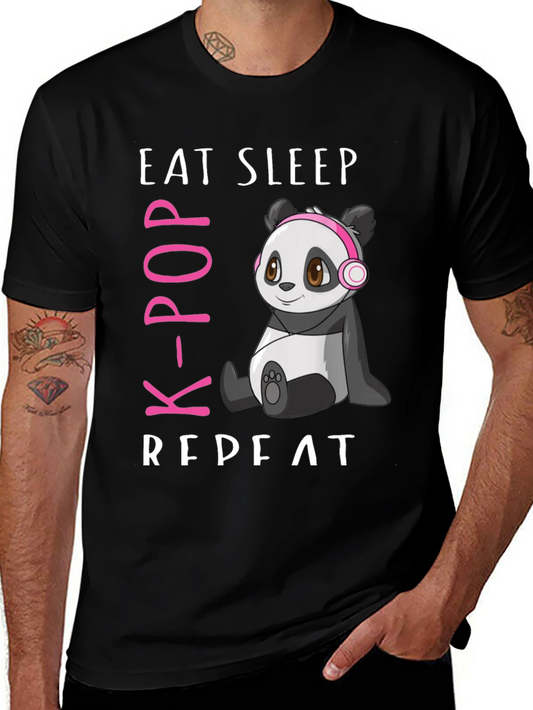 Eat Sleep K-Pop Repeat Panda Graphic Tee