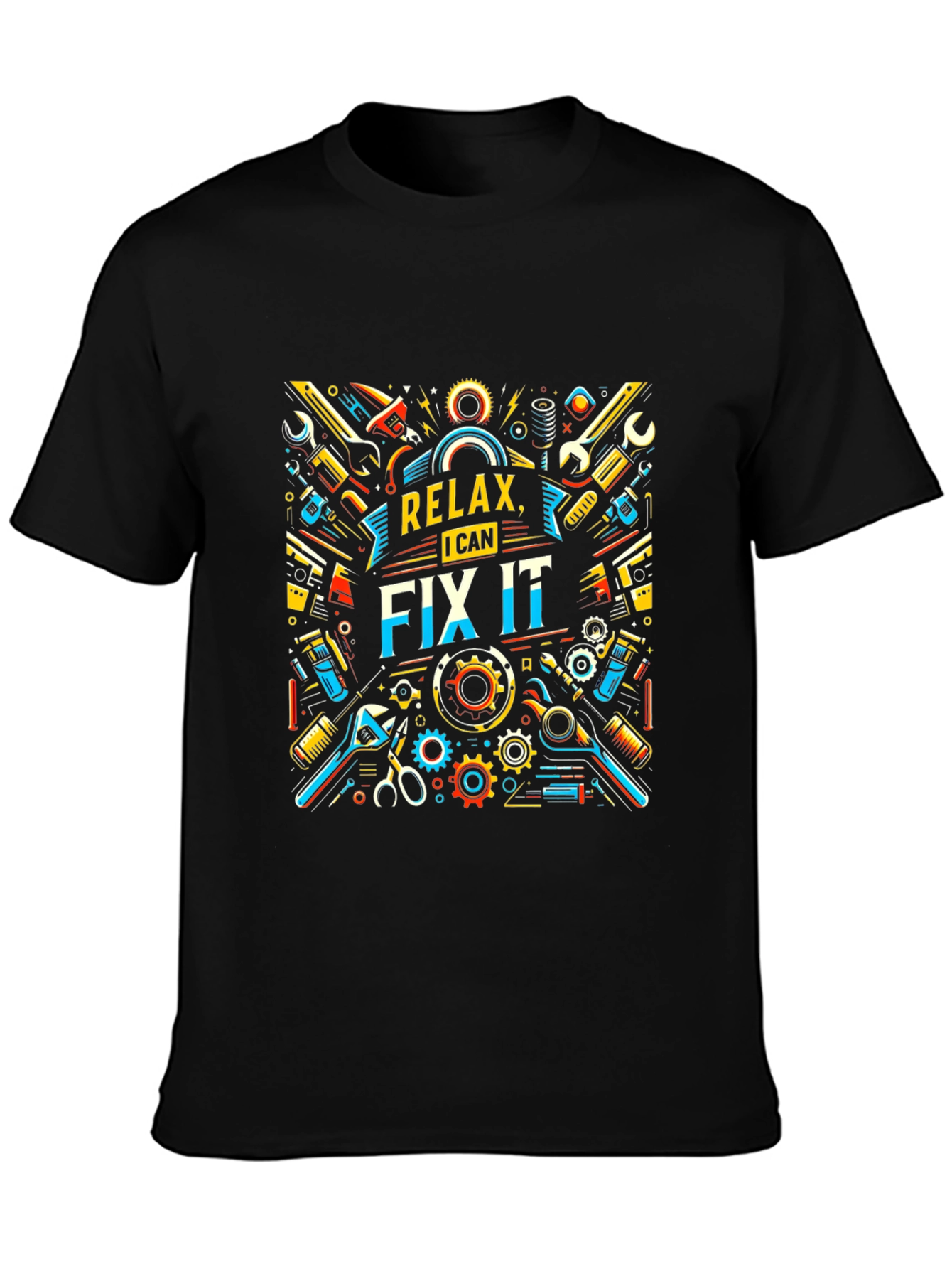 Relax I Can Fix It Graphic Print Black T-Shirt