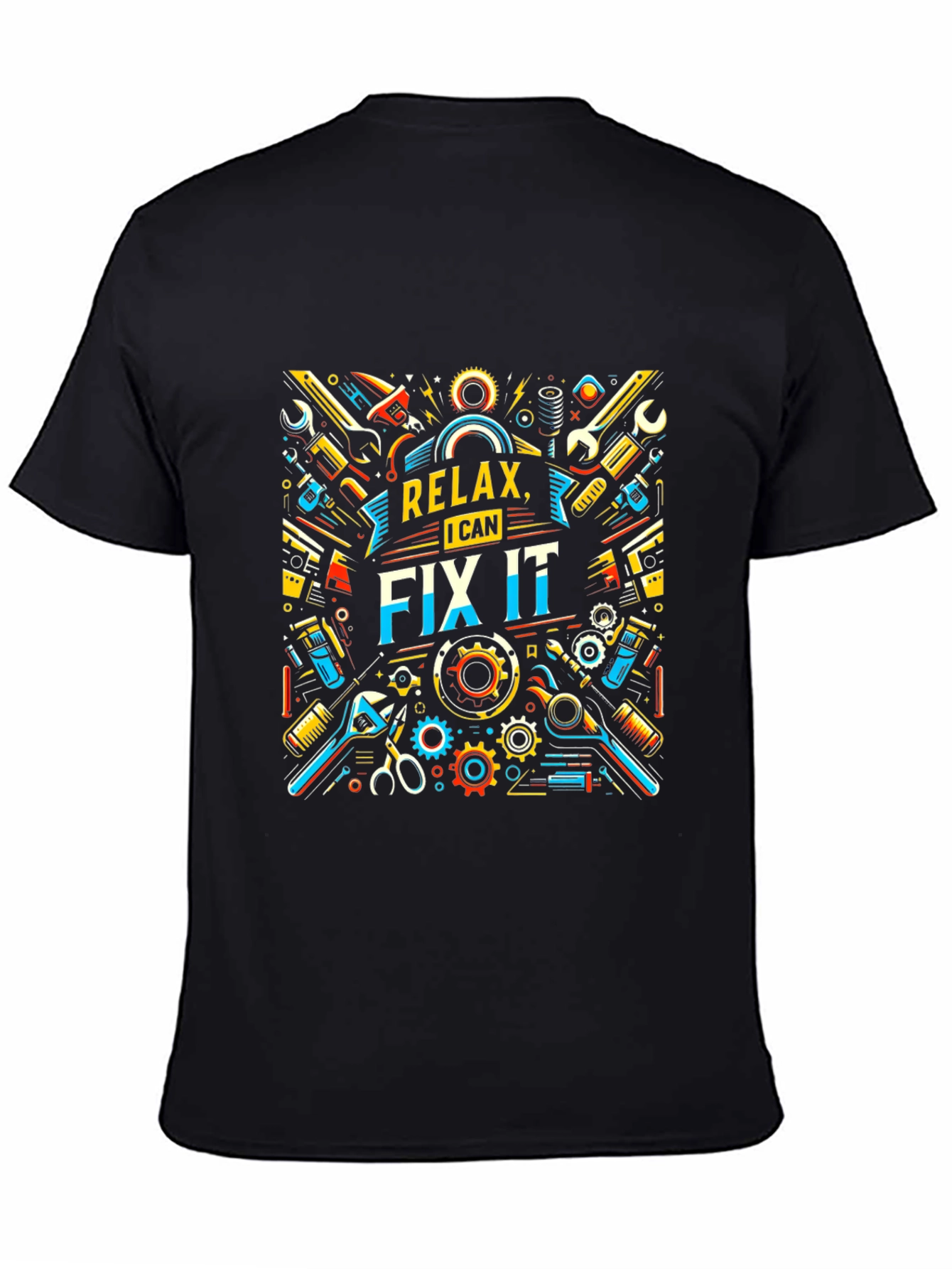 Relax I Can Fix It Graphic Print Black T-Shirt