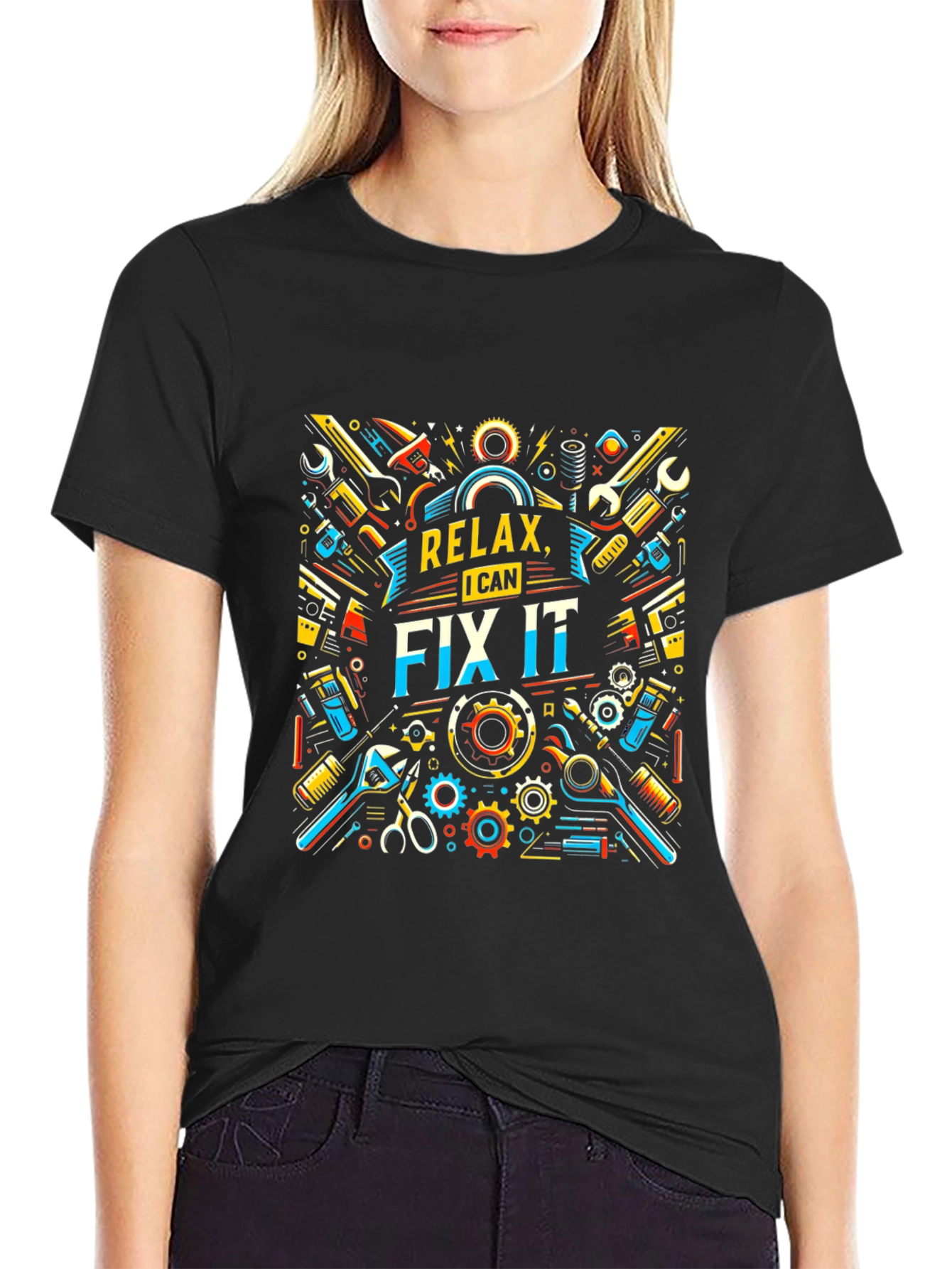 Relax I Can Fix It Graphic Print Black T-Shirt