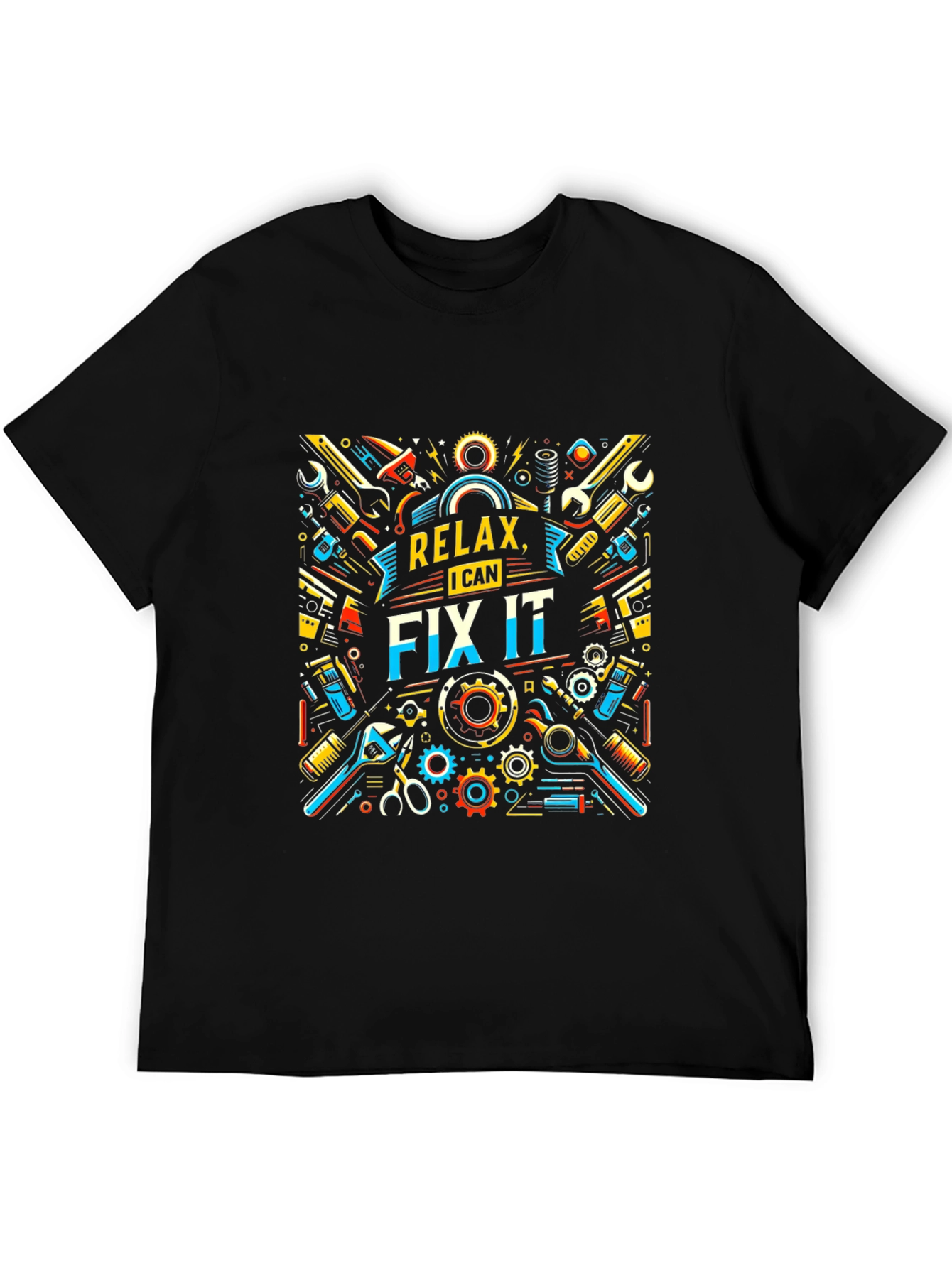 Relax I Can Fix It Graphic Print Black T-Shirt