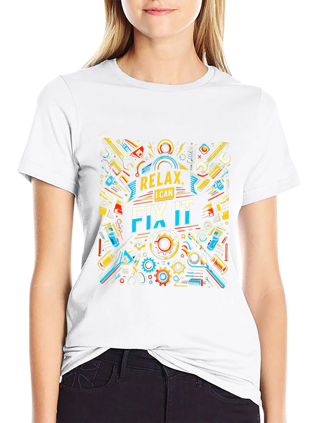 Relax I Can Fix It Graphic Print Black T-Shirt