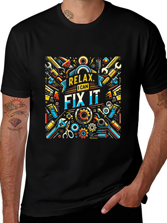 Relax I Can Fix It Graphic Print Black T-Shirt