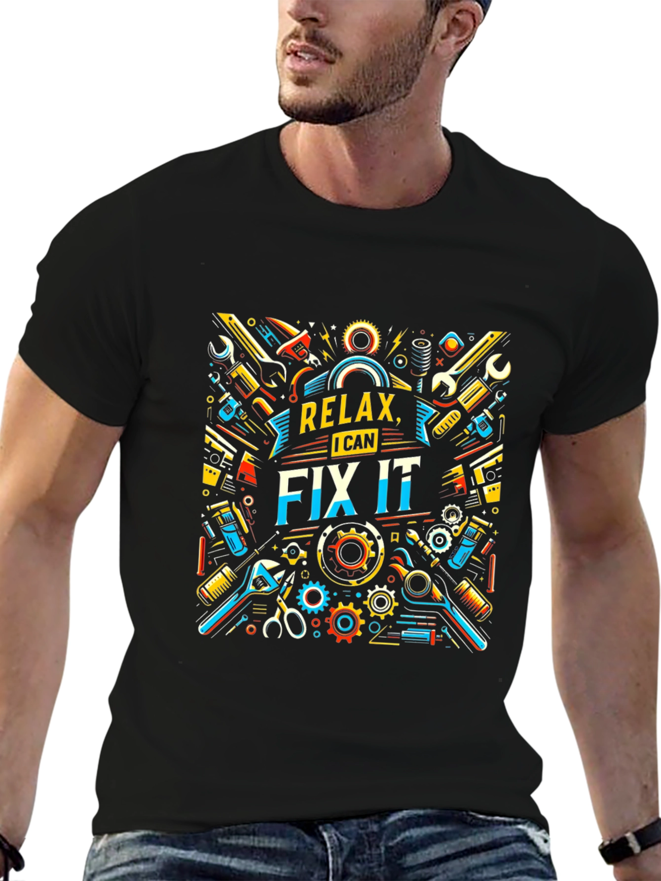 Relax I Can Fix It Graphic Print Black T-Shirt