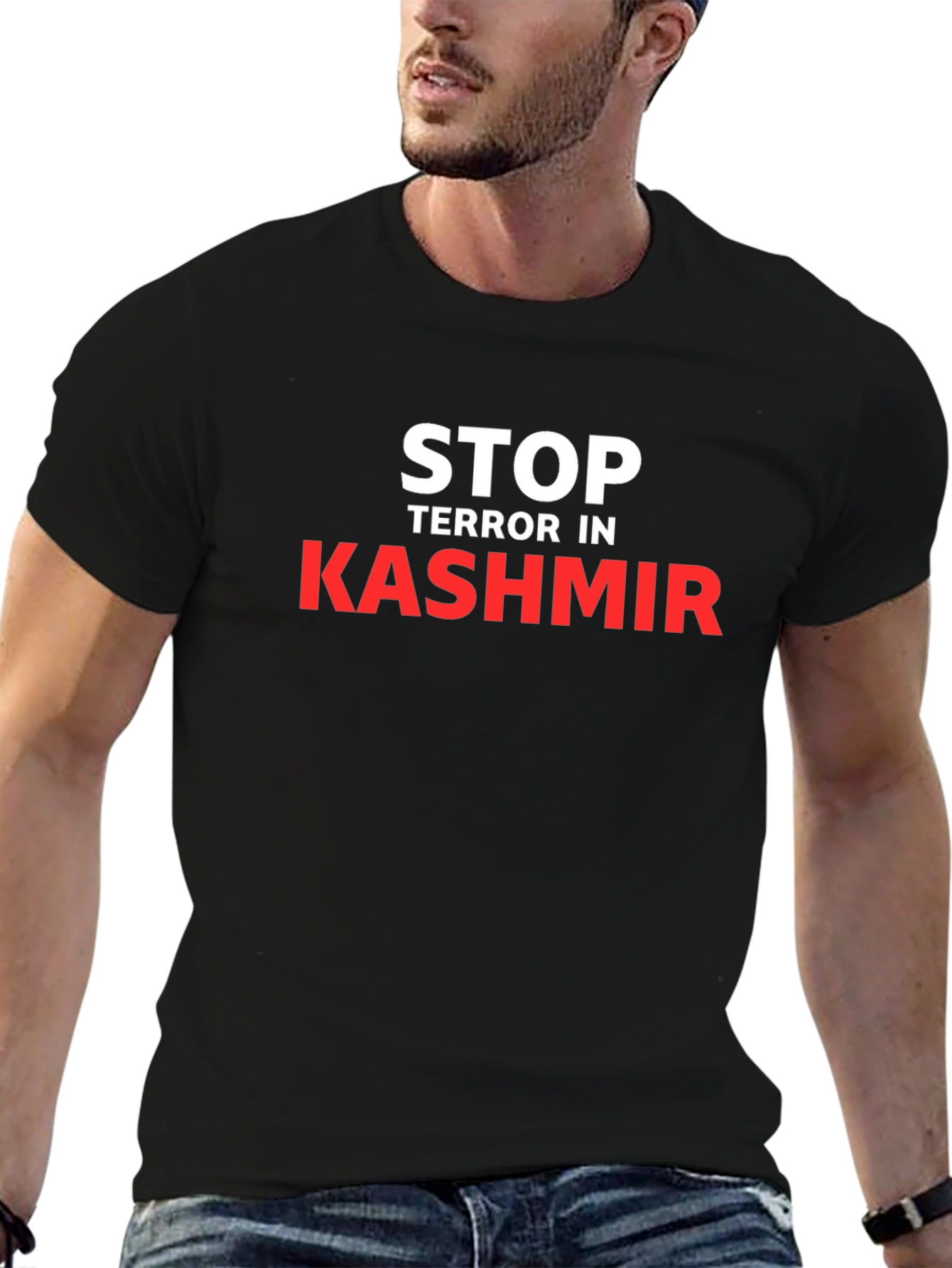 Stop Terror in Kashmir Black Graphic Tee