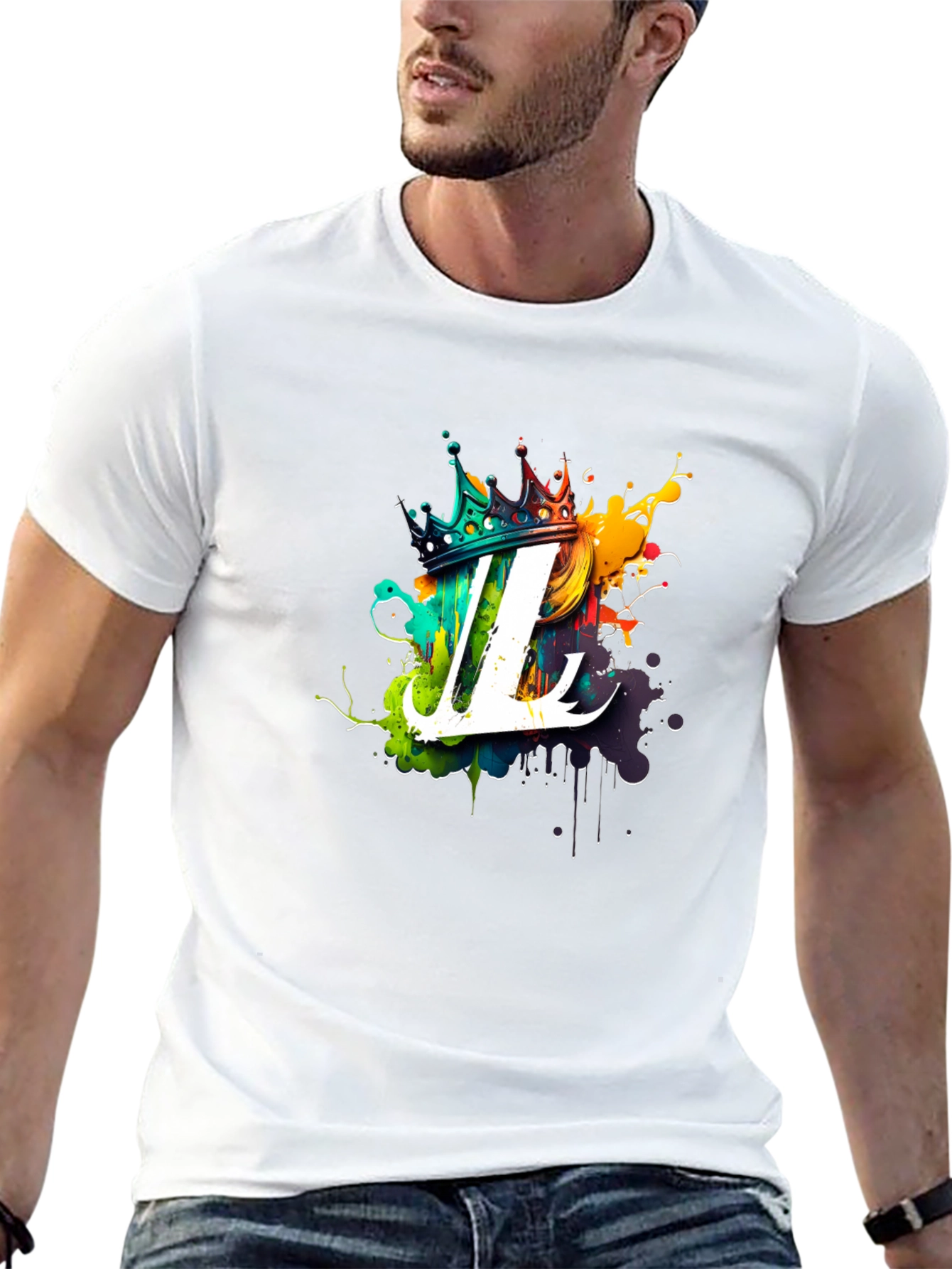 Crown Initial T-Shirt - Artistic Letter Design