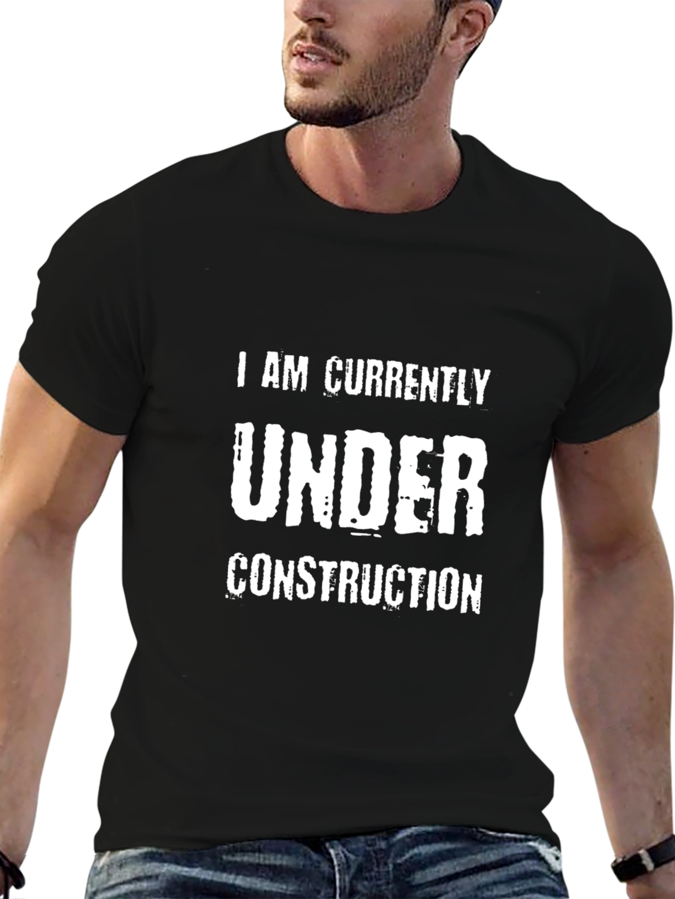 Under Construction Graphic Tee - Black Cotton T-Shirt