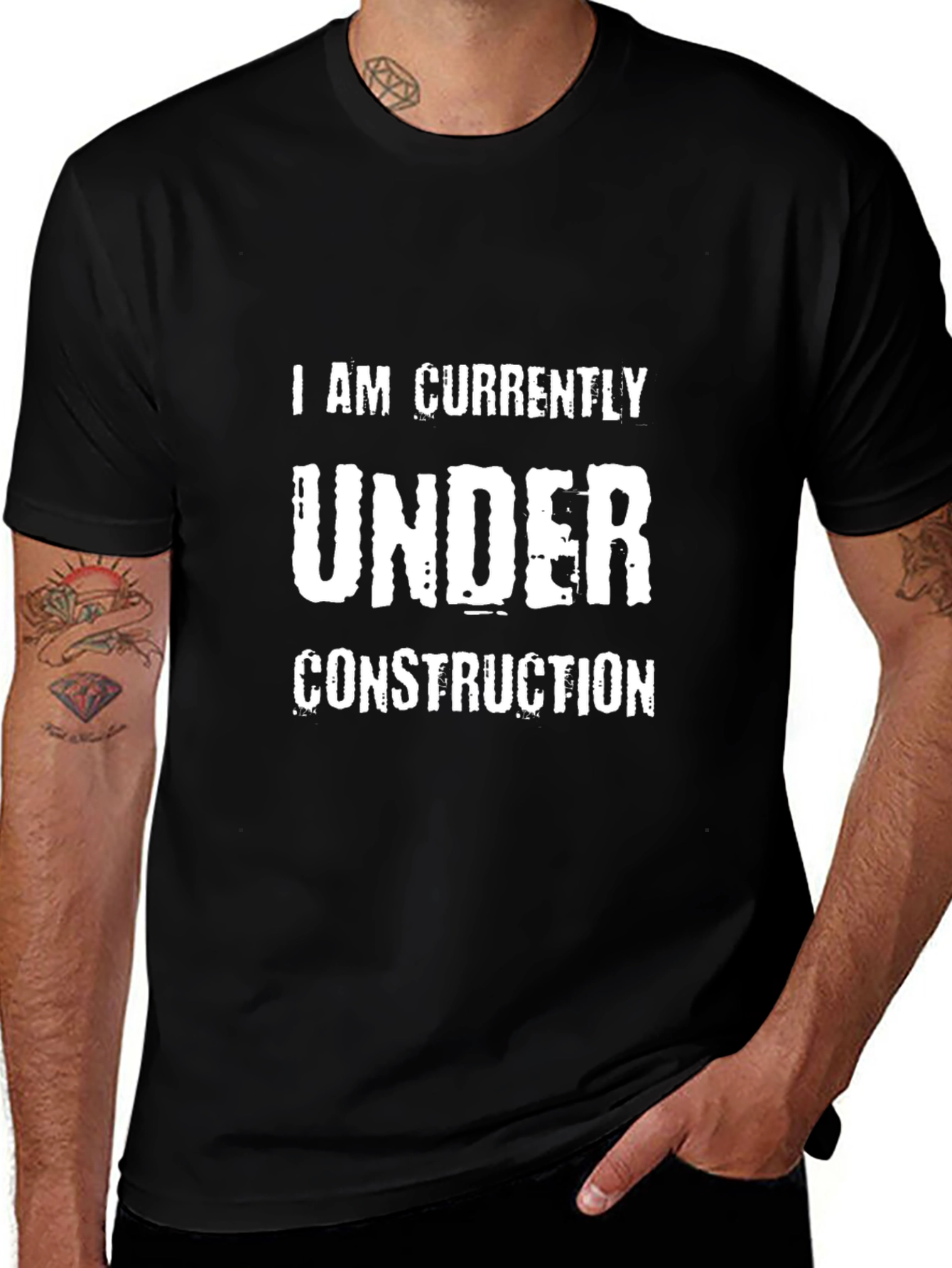 Under Construction Graphic Tee - Black Cotton T-Shirt