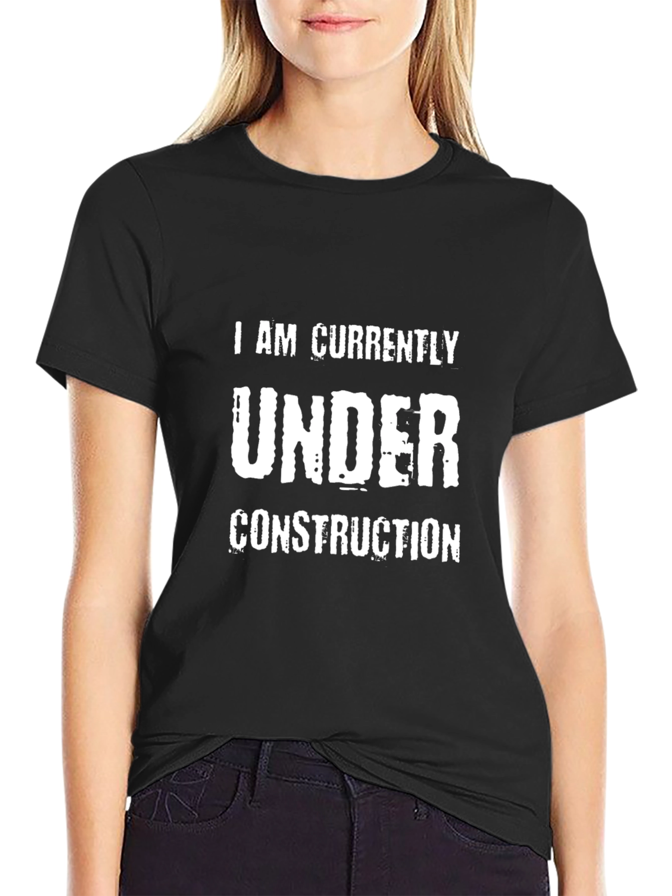 Under Construction Graphic Tee - Black Cotton T-Shirt