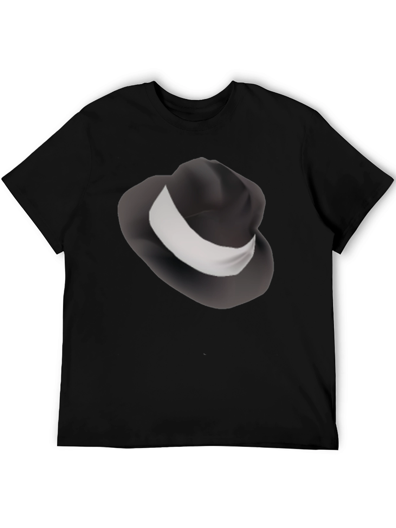 Mens Black T-Shirt with Fedora Hat Design