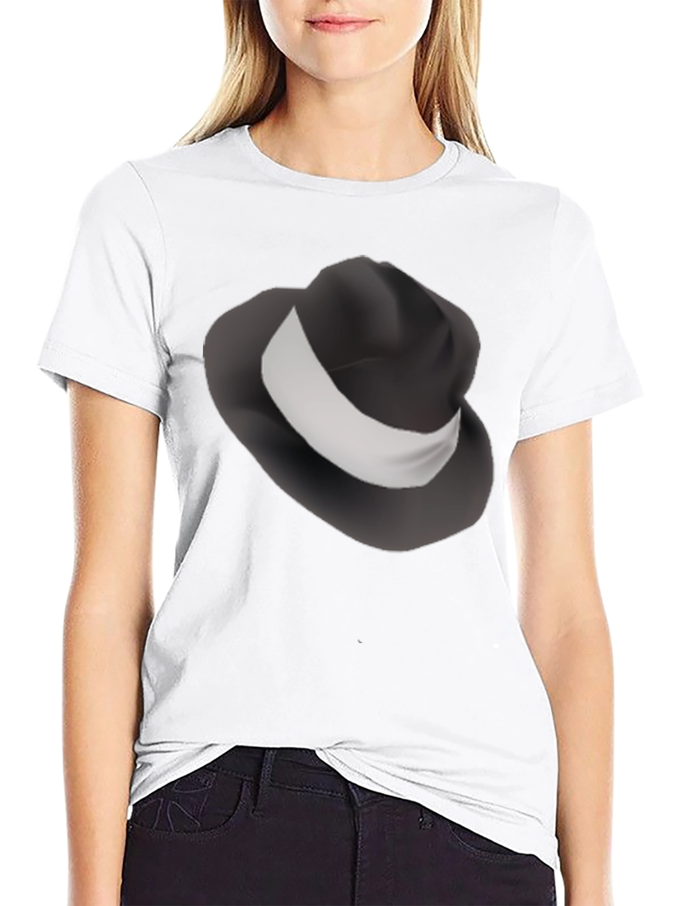 Mens Black T-Shirt with Fedora Hat Design