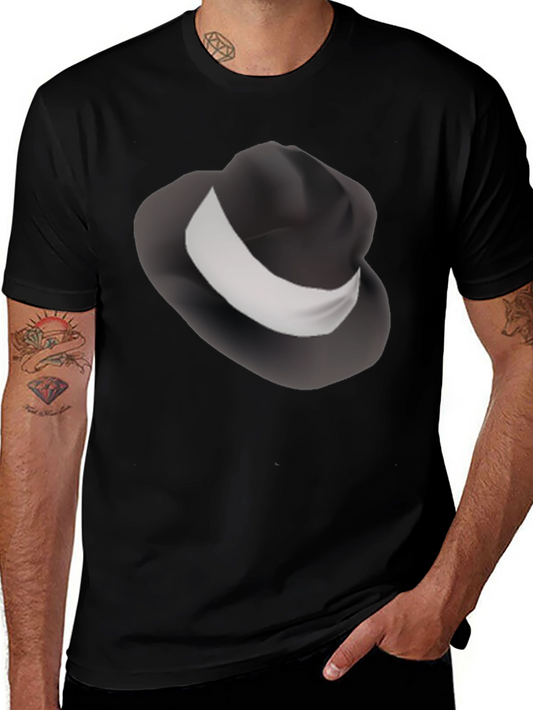 Mens Black T-Shirt with Fedora Hat Design