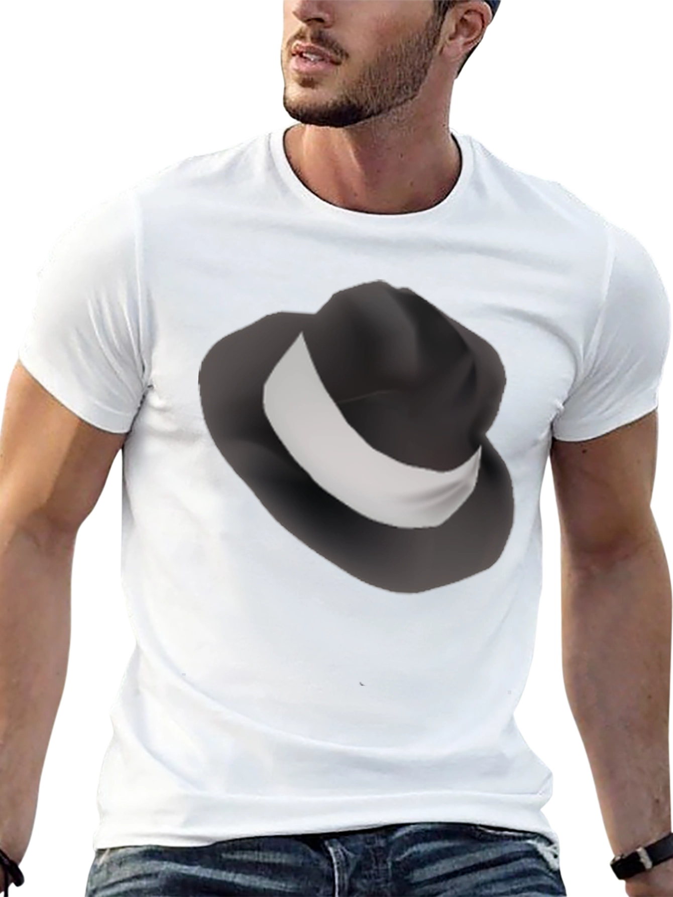 Mens Black T-Shirt with Fedora Hat Design