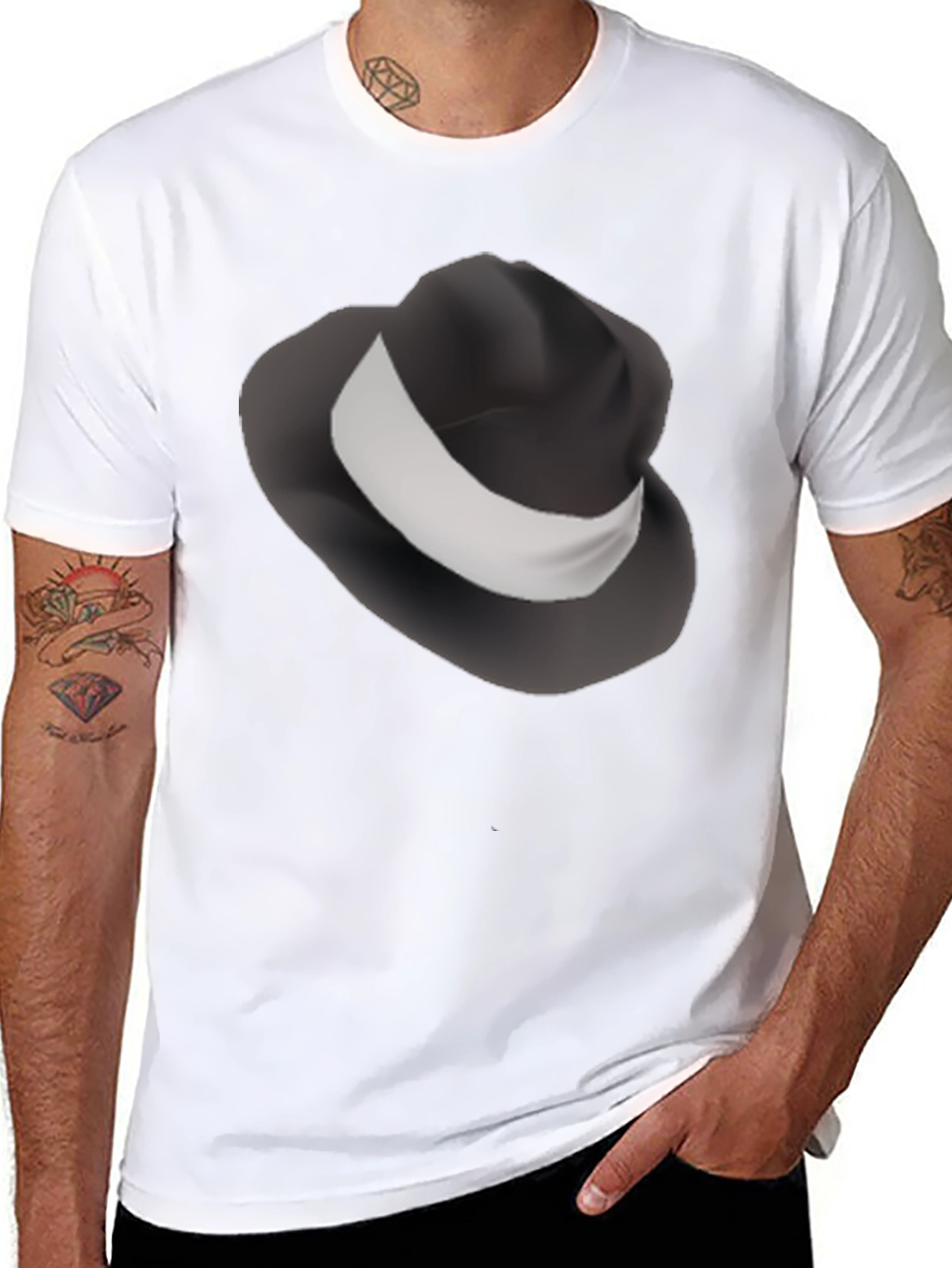 Mens Black T-Shirt with Fedora Hat Design