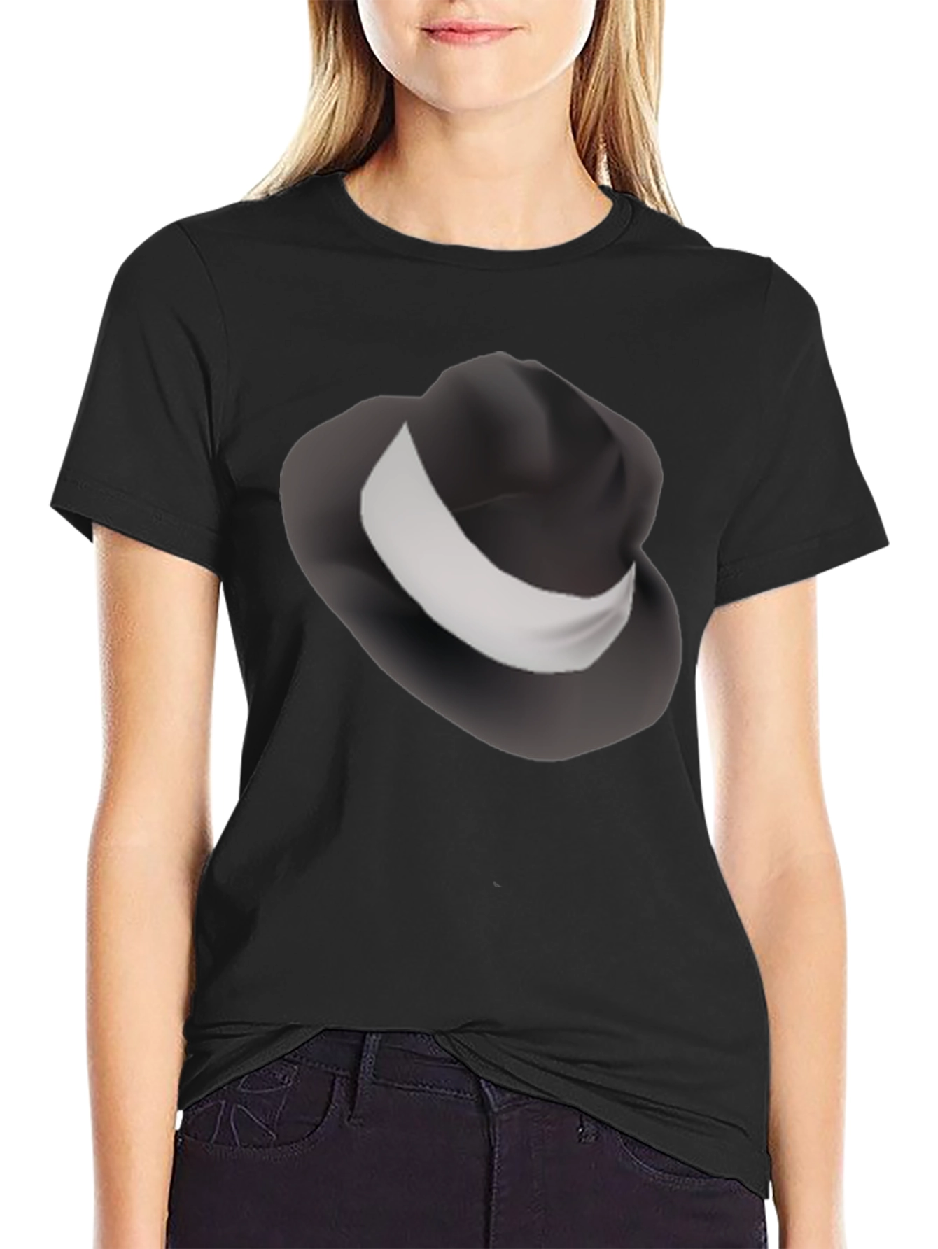Mens Black T-Shirt with Fedora Hat Design