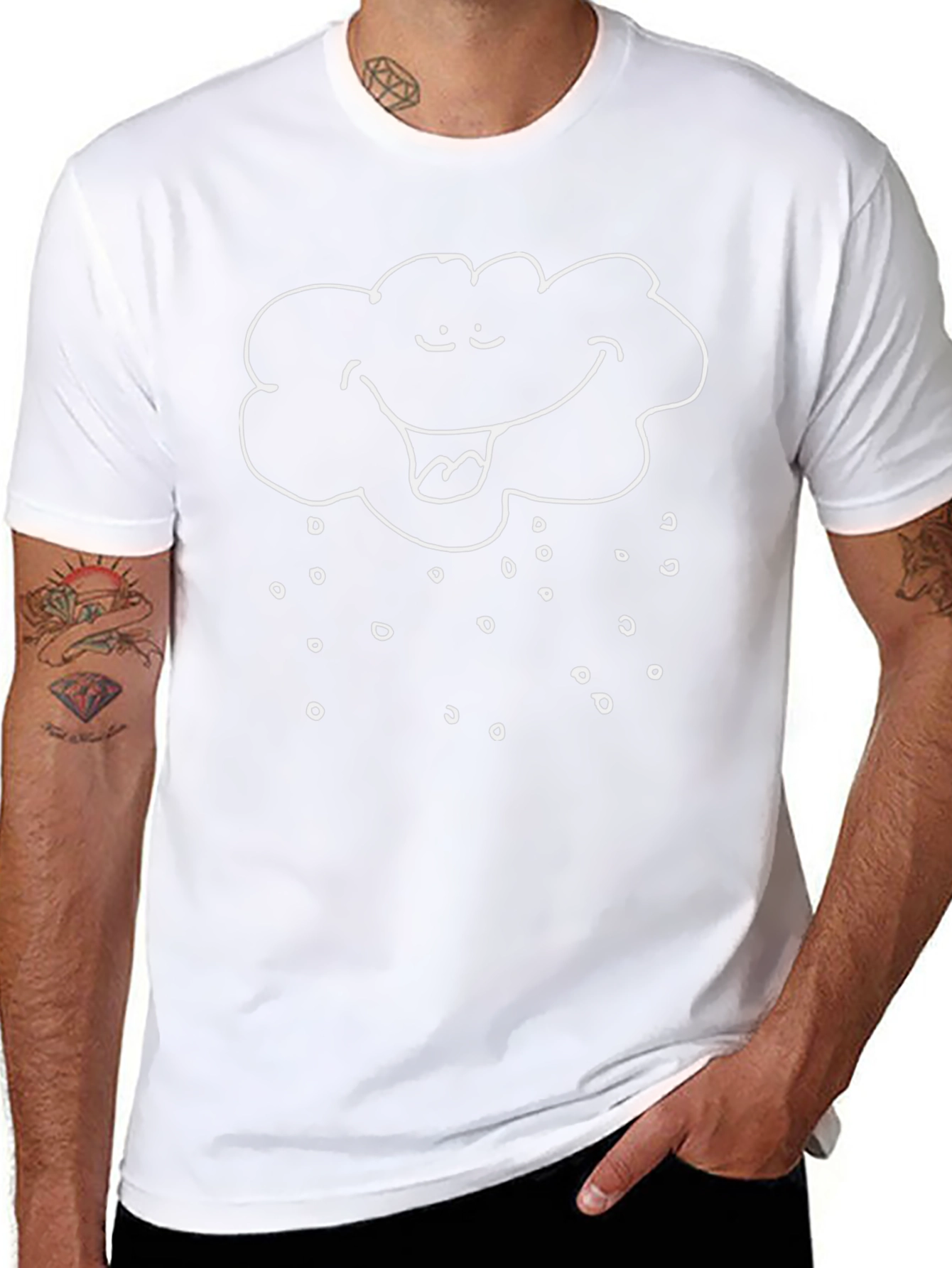 Cloud Rain Smiling Graphic Tee - Black Cotton Shirt