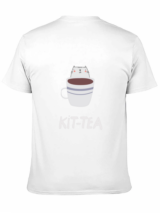 Kit-Tea Black T-Shirt - Cat in Cup