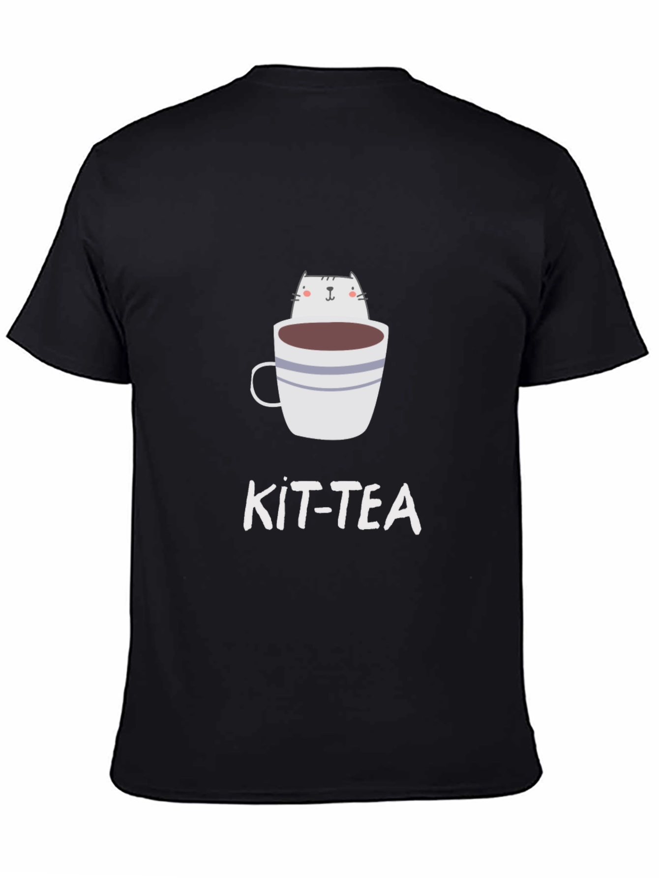 Kit-Tea Black T-Shirt - Cat in Cup