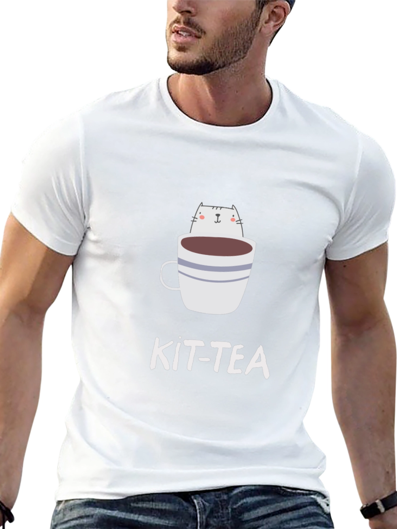 Kit-Tea Black T-Shirt - Cat in Cup