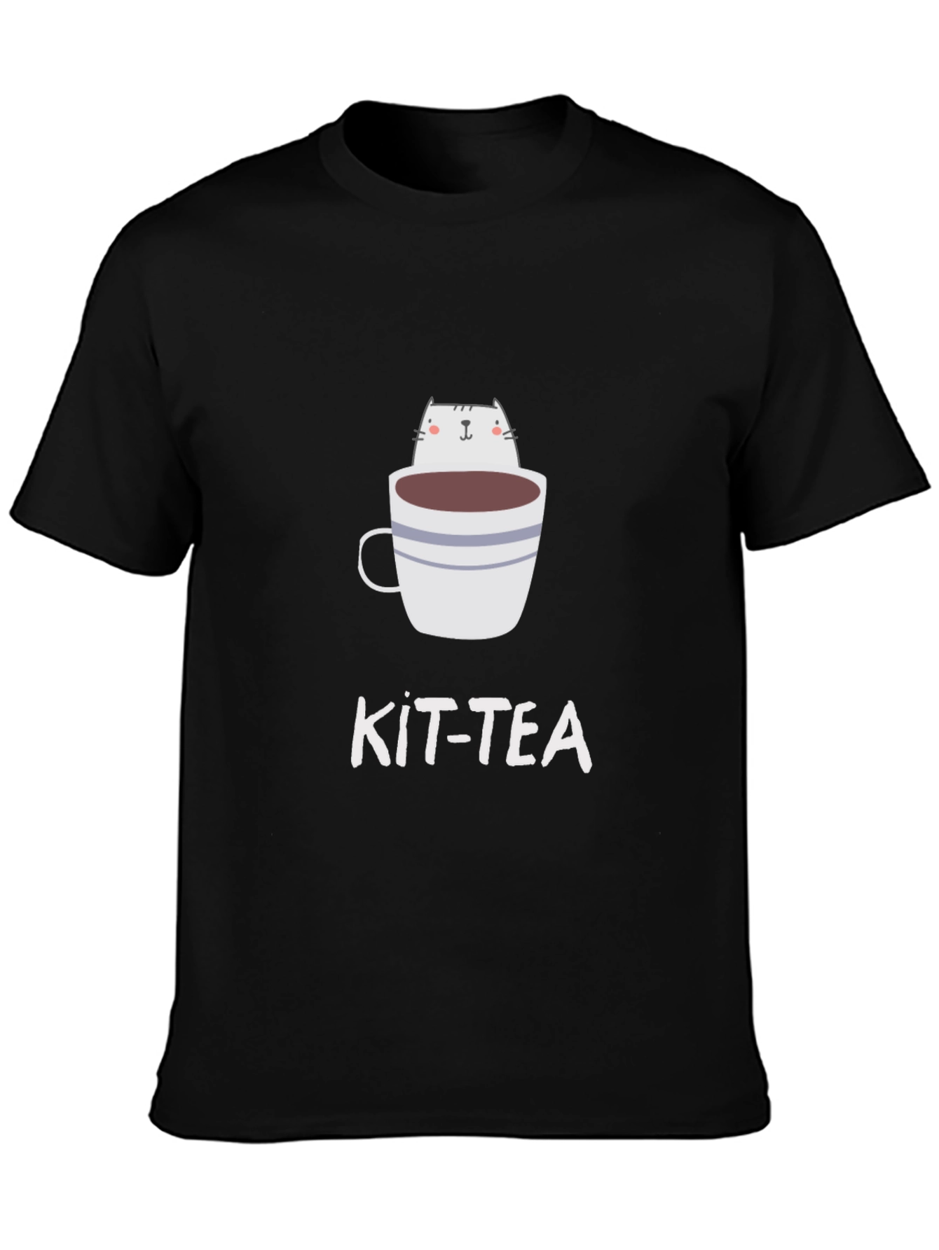 Kit-Tea Black T-Shirt - Cat in Cup