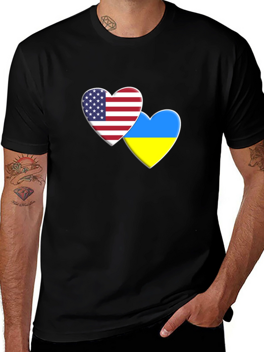 USA & Ukraine Heart Flag T-Shirt