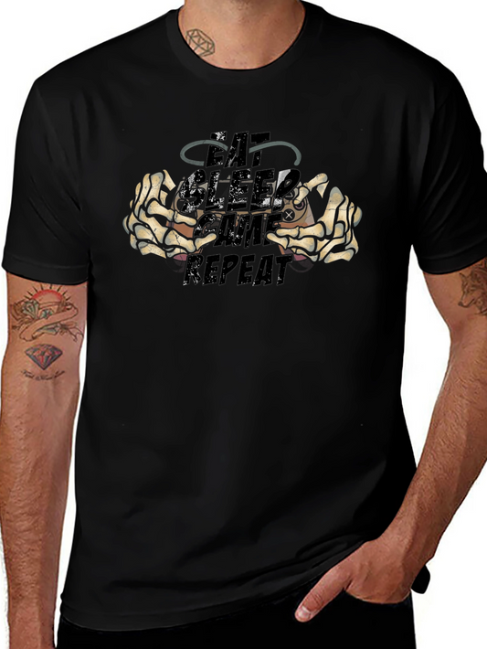 Eat Sleep Game Repeat Black Graphic Tee