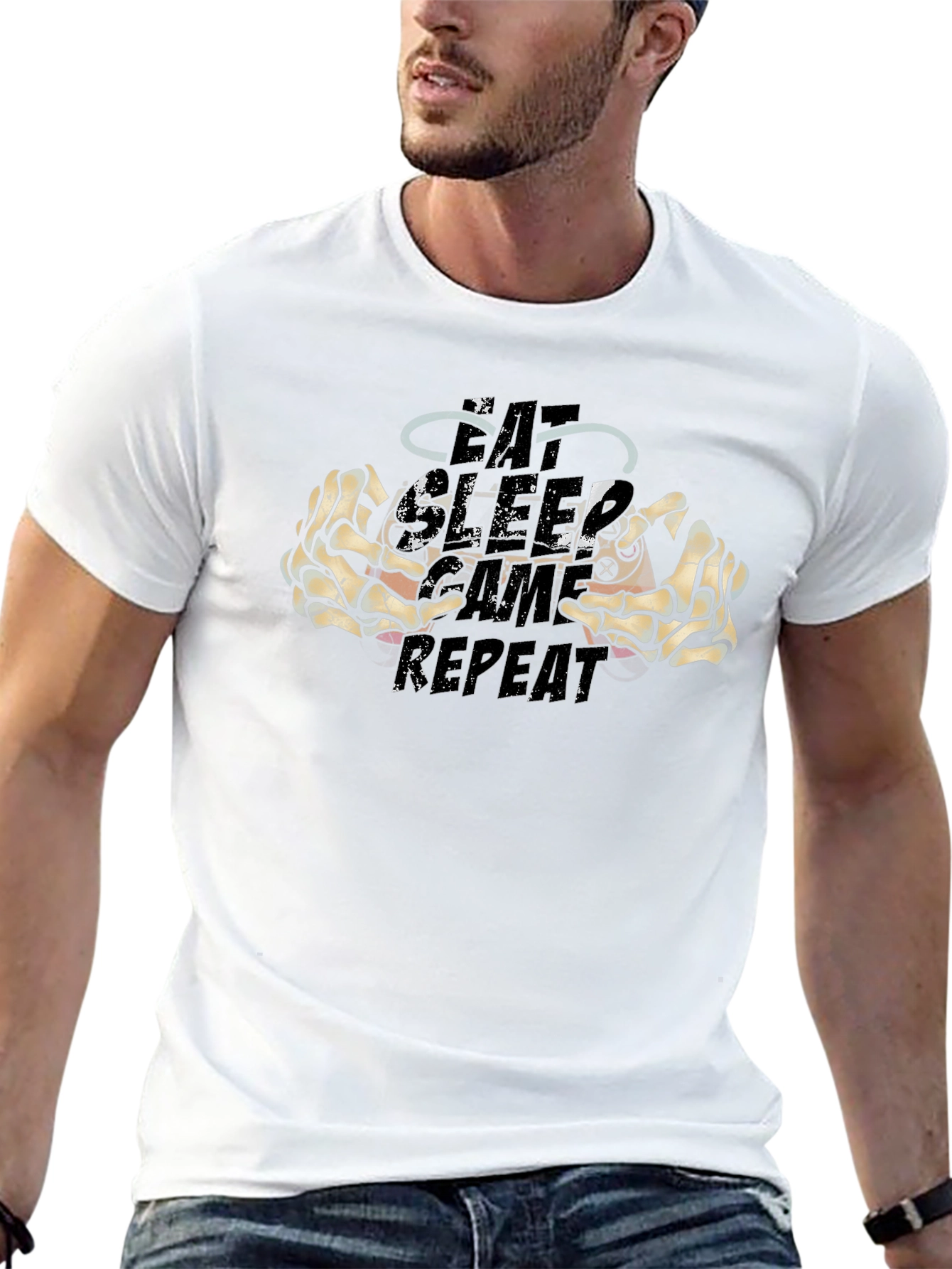 Eat Sleep Game Repeat Black Graphic Tee