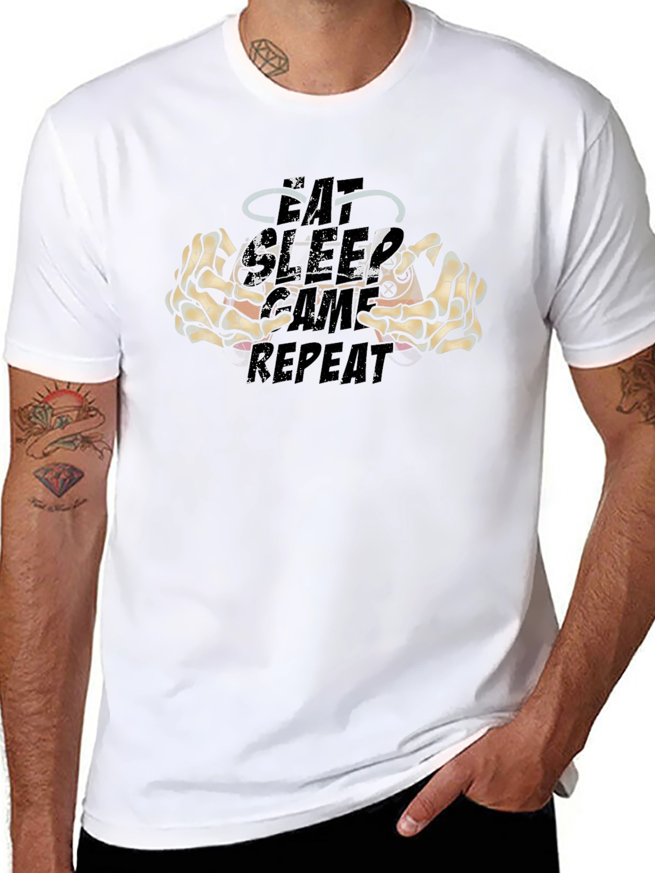 Eat Sleep Game Repeat Black Graphic Tee