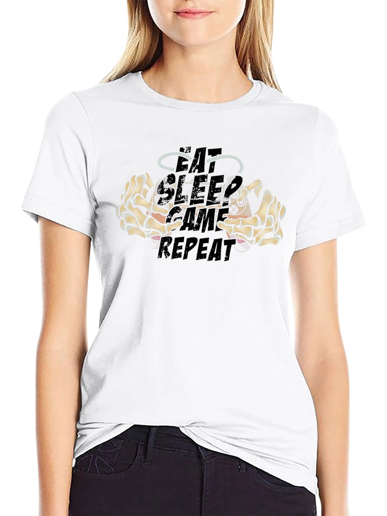 Eat Sleep Game Repeat Black Graphic Tee