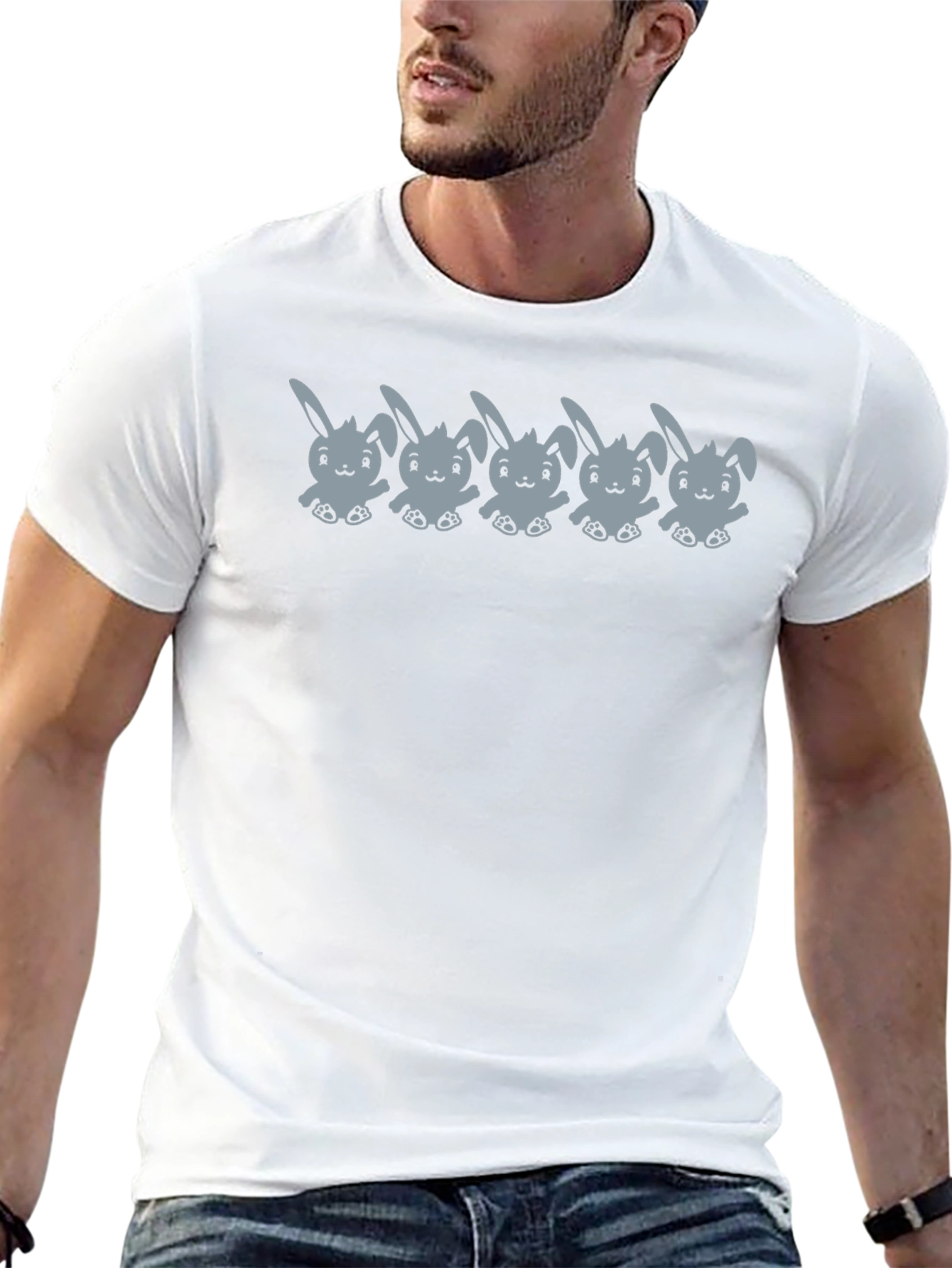 Cute Bunny Print Black T-Shirt